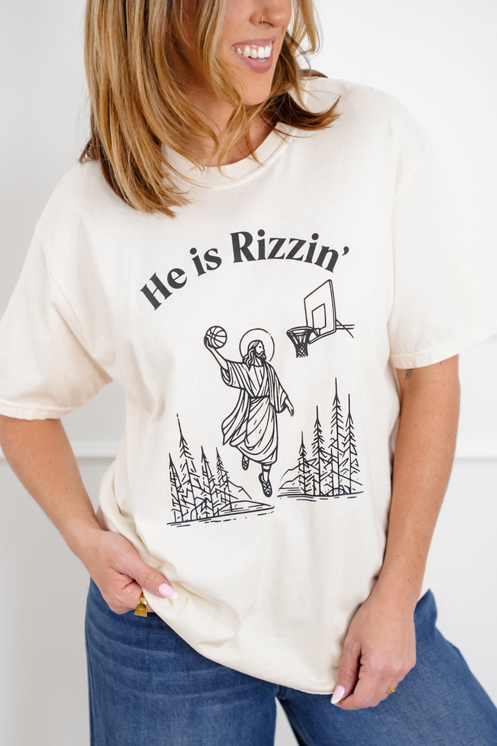 Plus/Reg Short Sleeve "He Is Rizzin" Graphic Tee