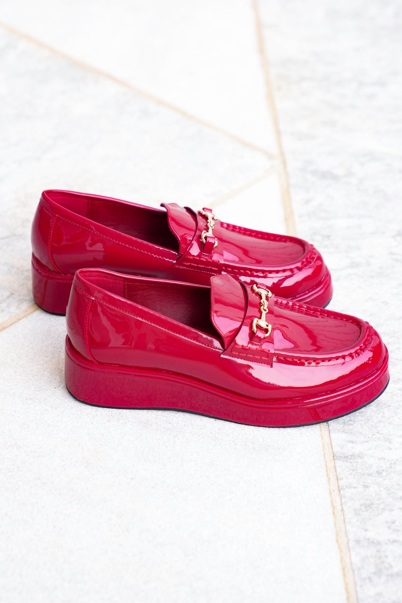 Glossy Chic Patent Platform Loafer with Gold Accent