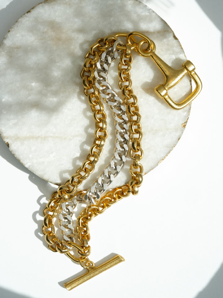 Yochi Mixed Metal Horsebit Toggle Bracelet