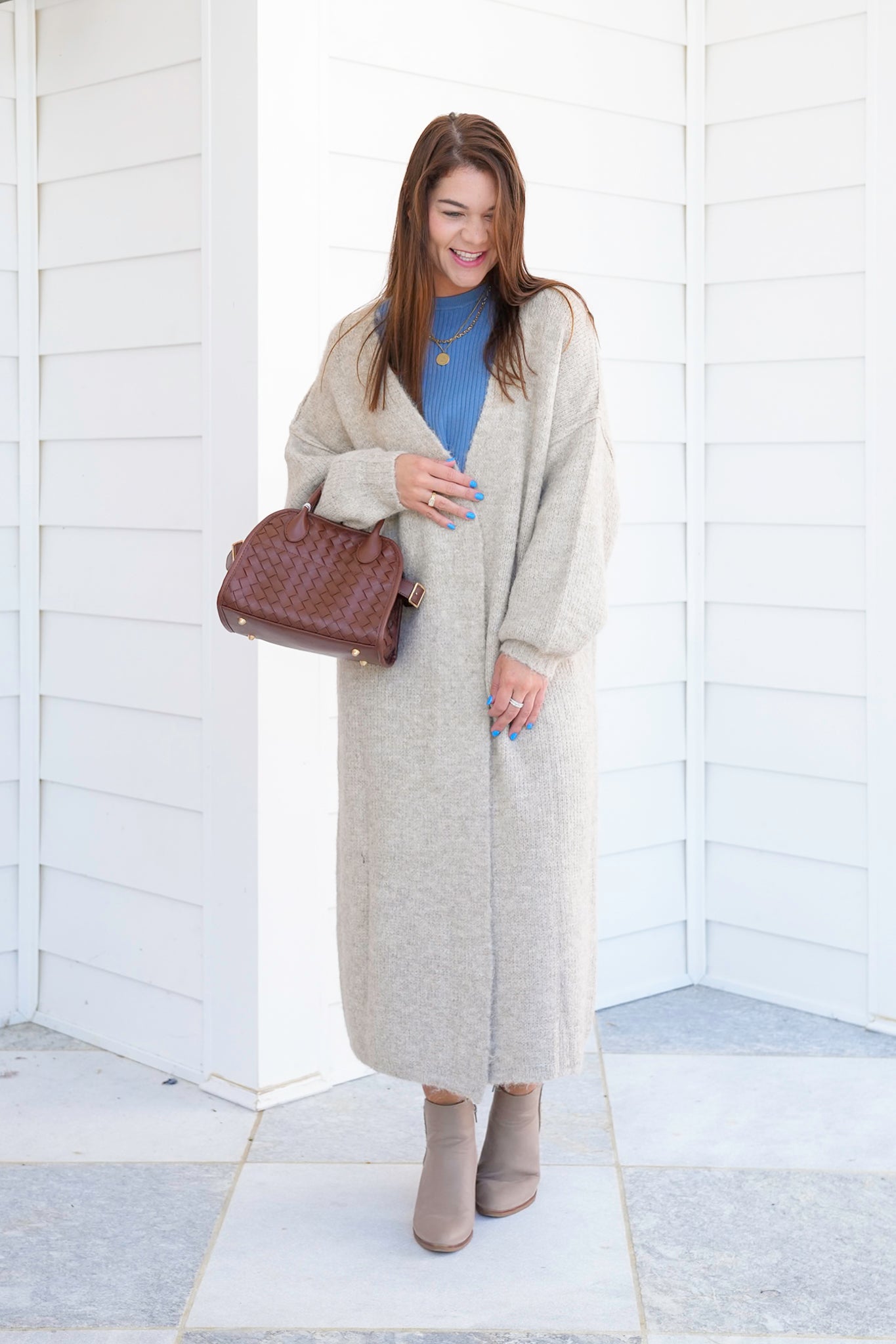 POL Oatmeal Long Sleeve Open Cardigan Sweater