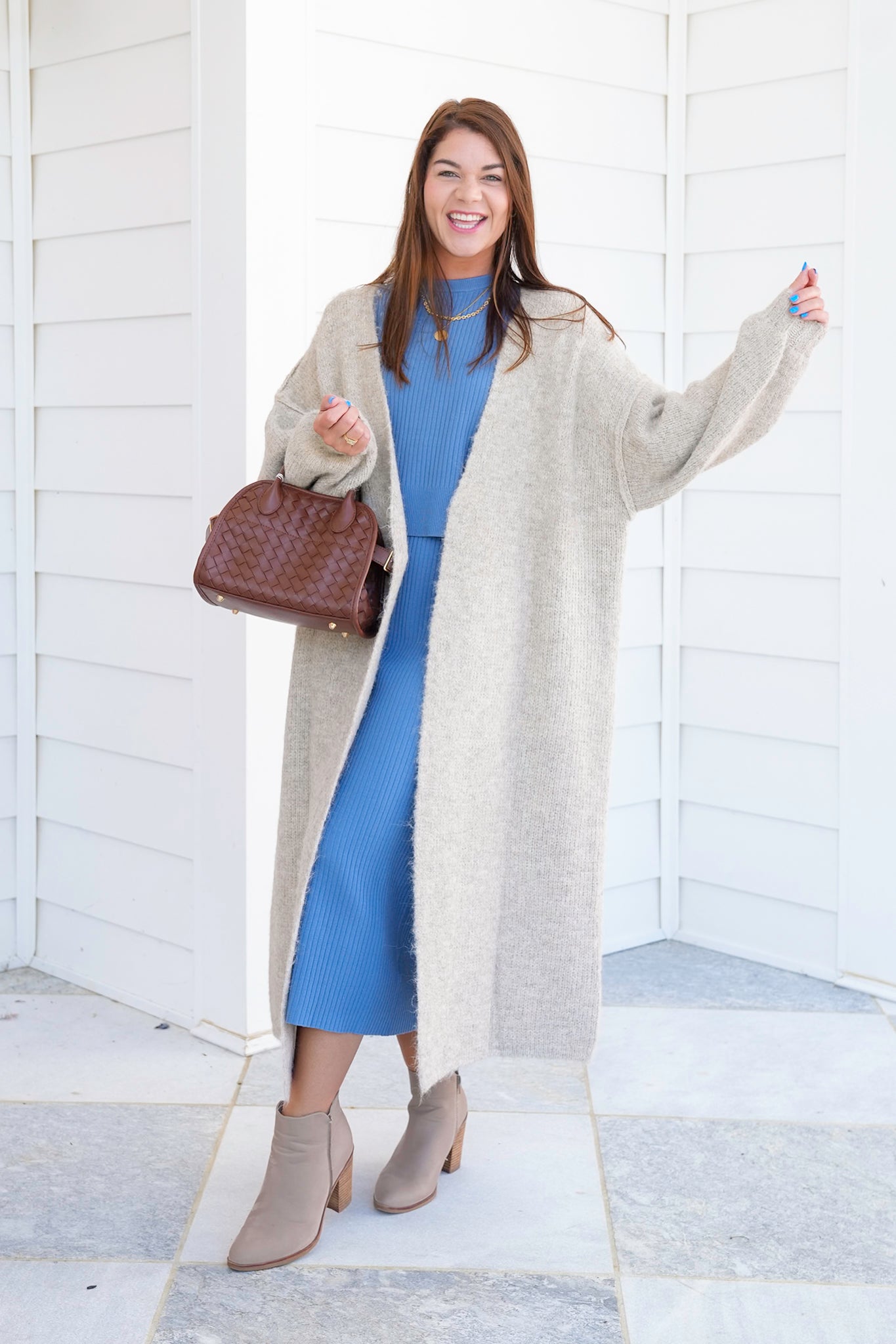 POL Oatmeal Long Sleeve Open Cardigan Sweater