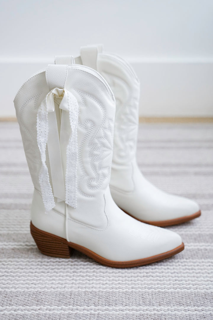 MIA Vegan Leather Western Boots with Embroidered Detailing and Ribbon Lace Accent