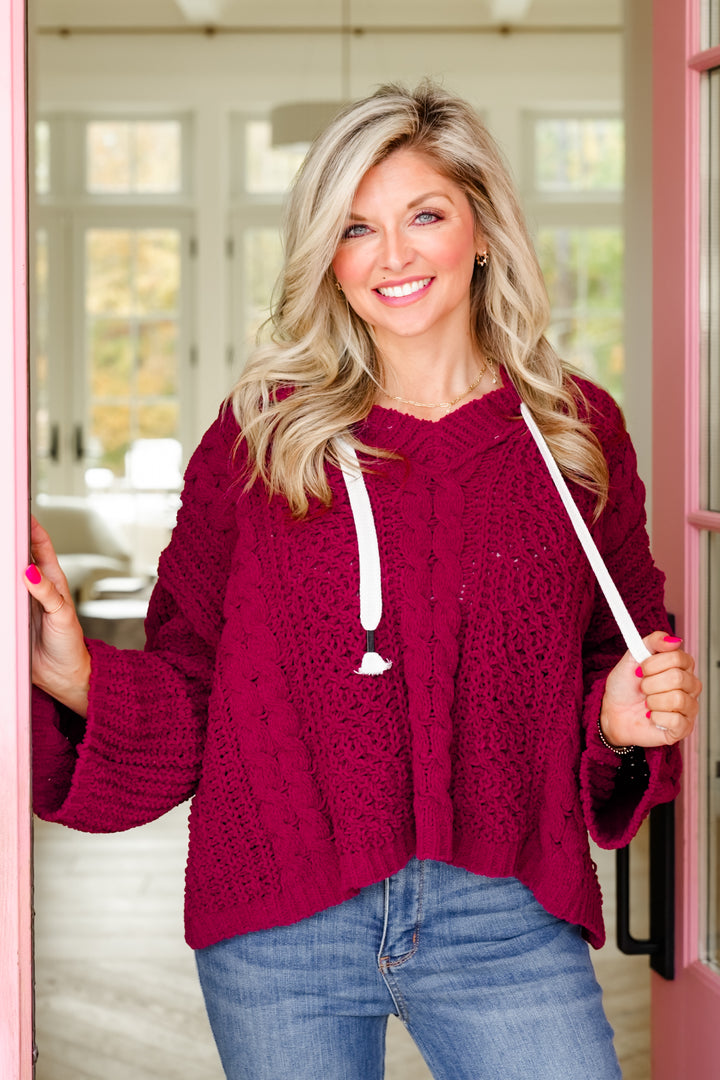 Luxurious Cable Drawstring Hooded Sweater