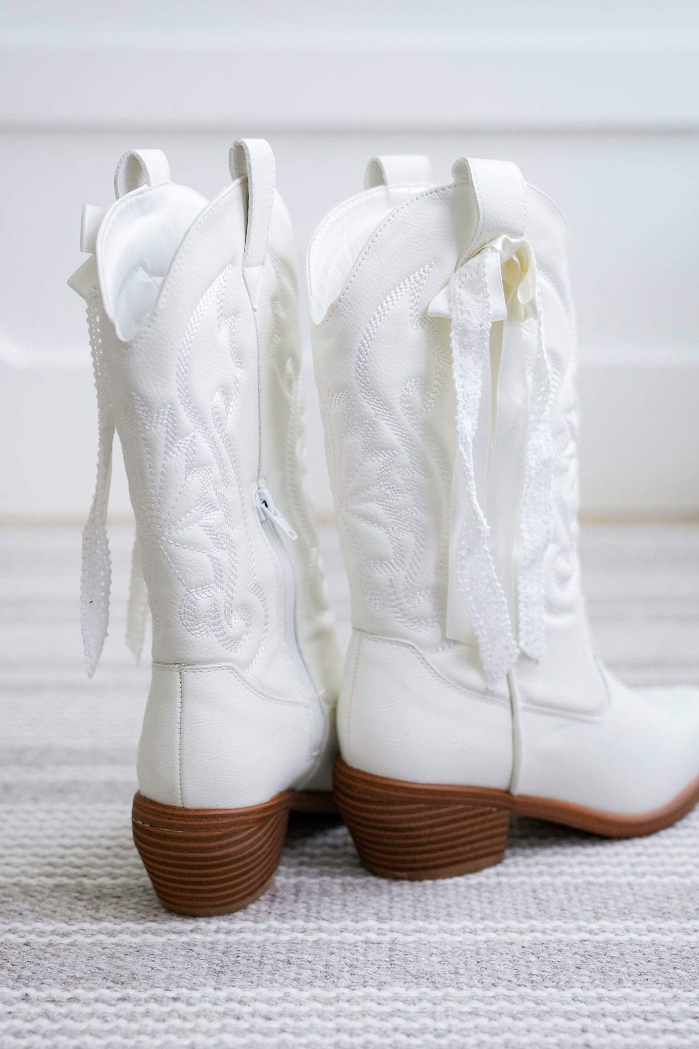 MIA Vegan Leather Western Boots with Embroidered Detailing and Ribbon Lace Accent