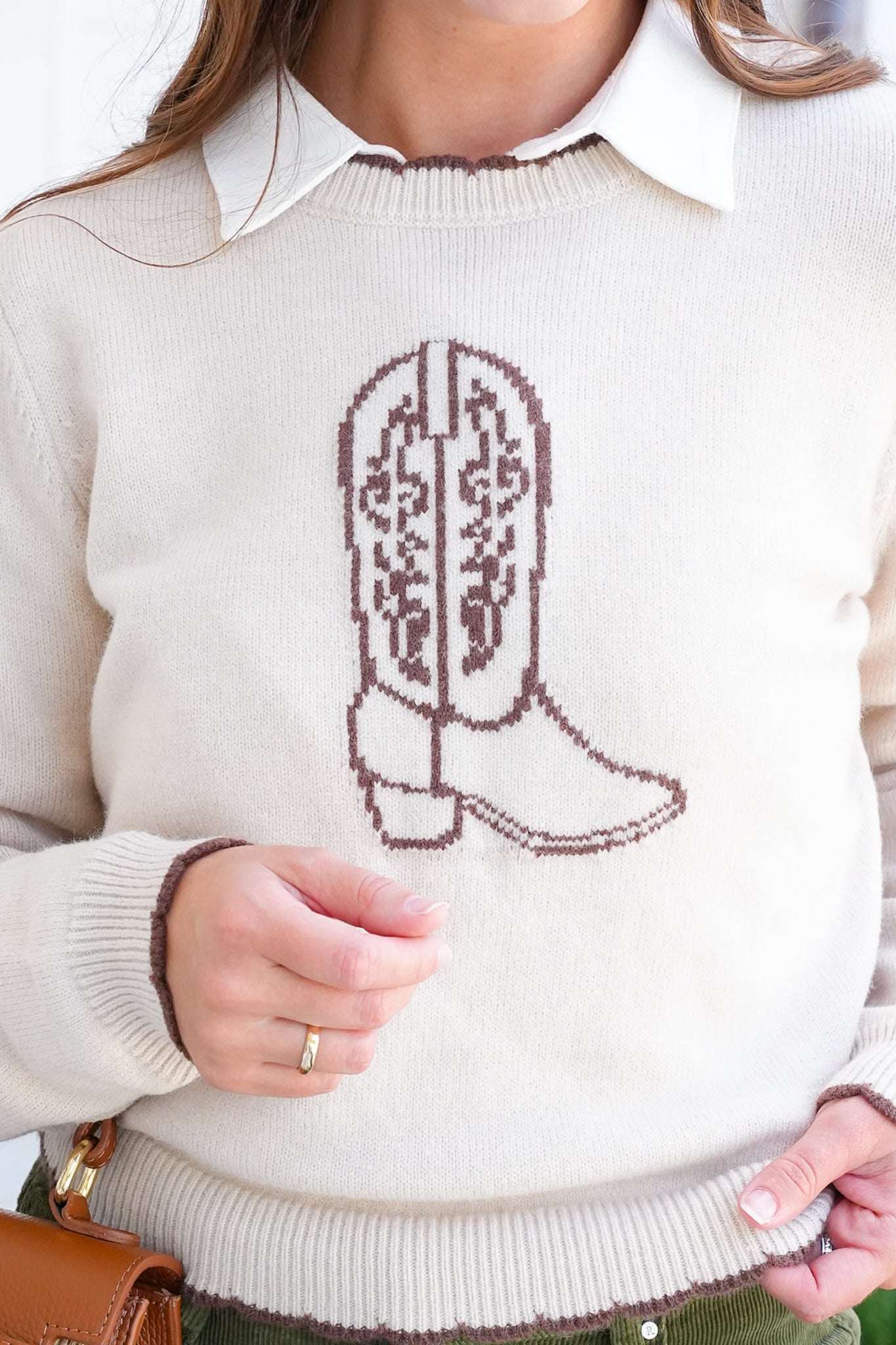 Long Sleeve Cowboy Boots Knit Sweater