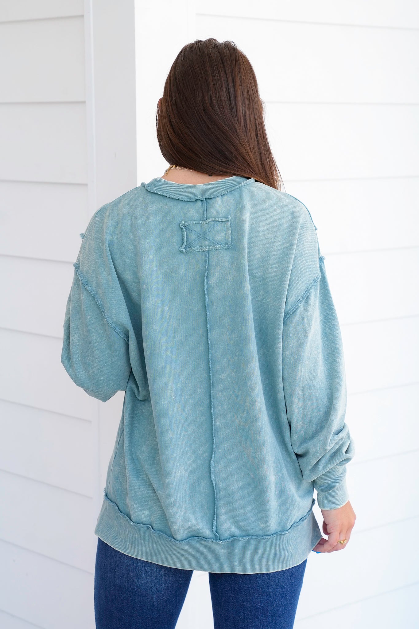 Door Busters! Plus/Reg Zenana Acid Wash Terry Exposed Seam Sweatshirt