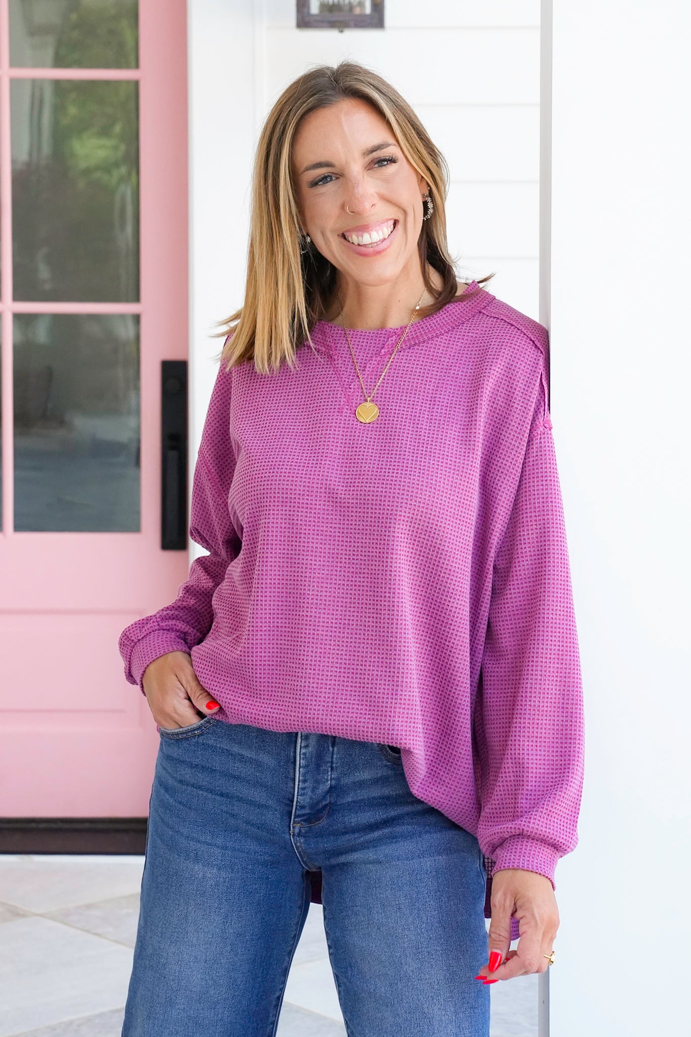 Door Buster! Plus/Reg Thermal Knit Long Sleeve Pullover Top