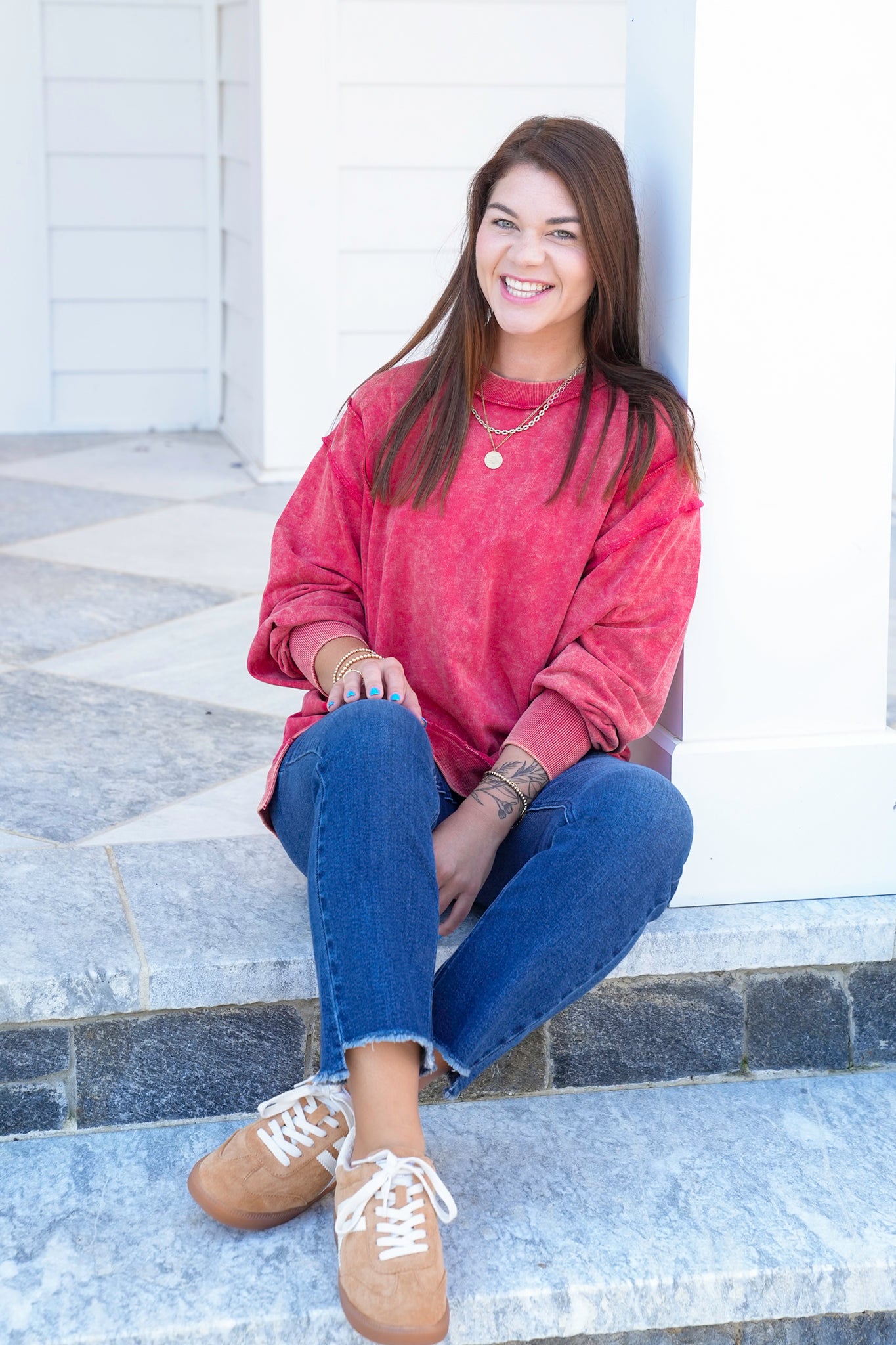 Door Busters! Plus/Reg Zenana Acid Wash Terry Exposed Seam Sweatshirt