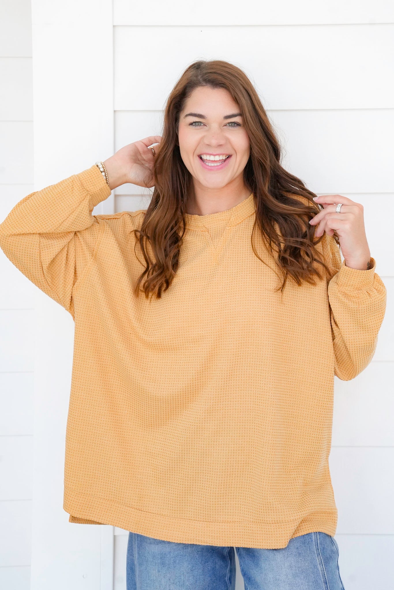 Door Buster! Plus/Reg Thermal Knit Long Sleeve Pullover Top