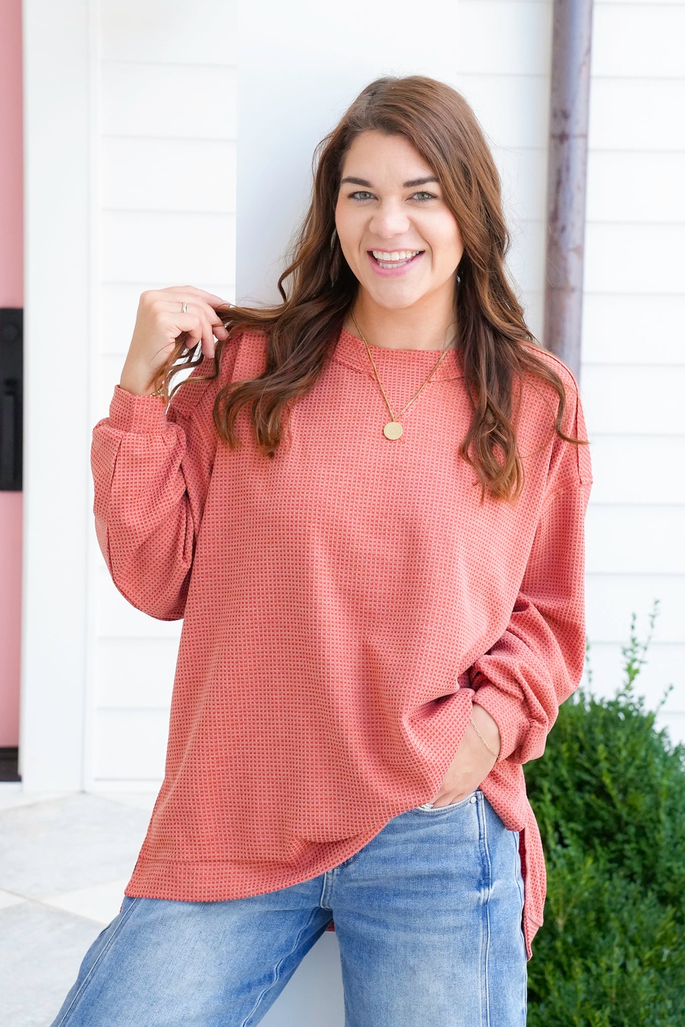 Door Buster! Plus/Reg Thermal Knit Long Sleeve Pullover Top