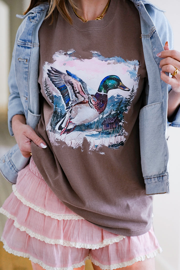 Plus/Reg Brown Short Sleeve "Mallard Duck" Graphic Tee