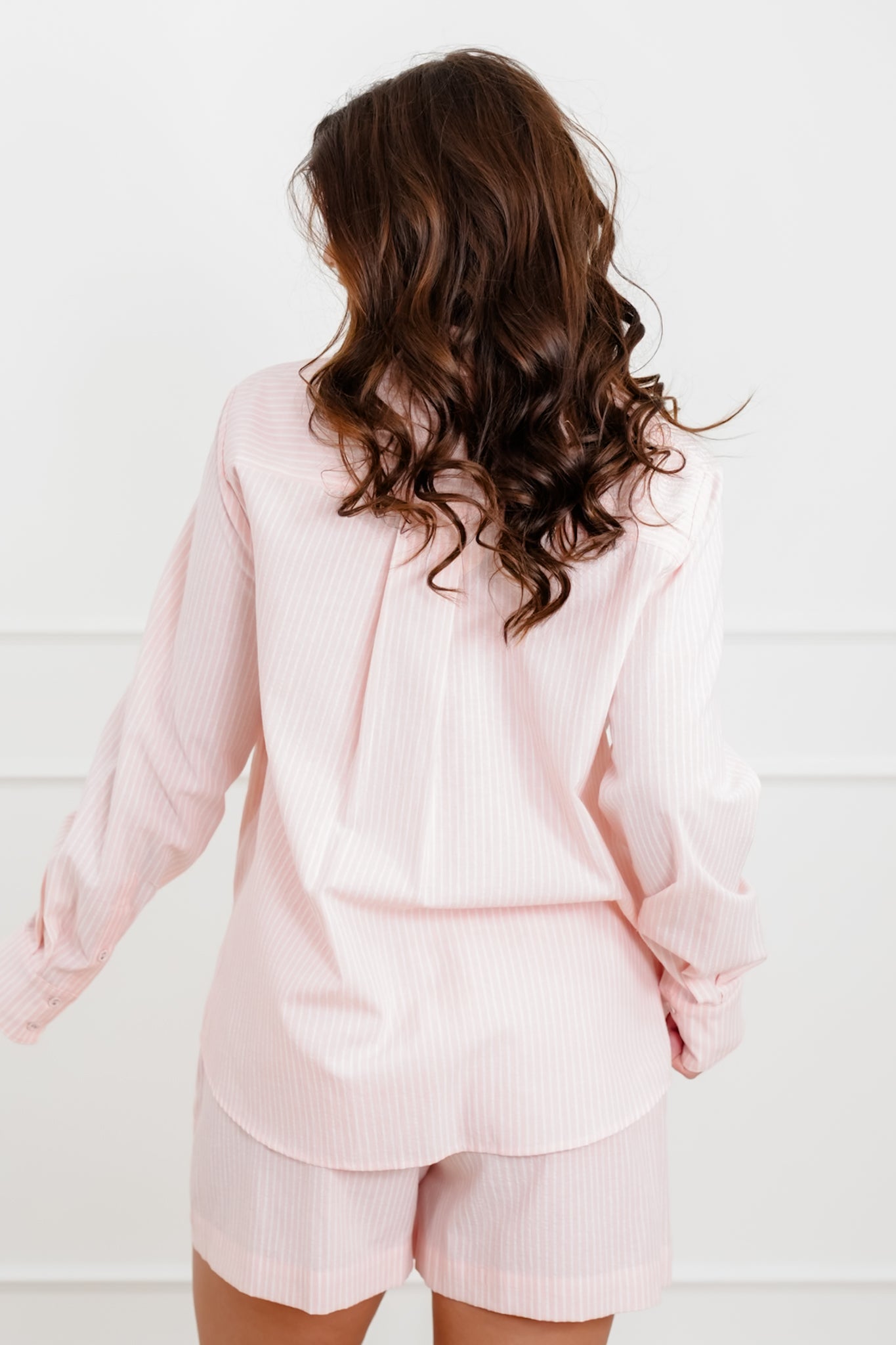 Plus/Reg Pinstripe Long Sleeve Button Down Top