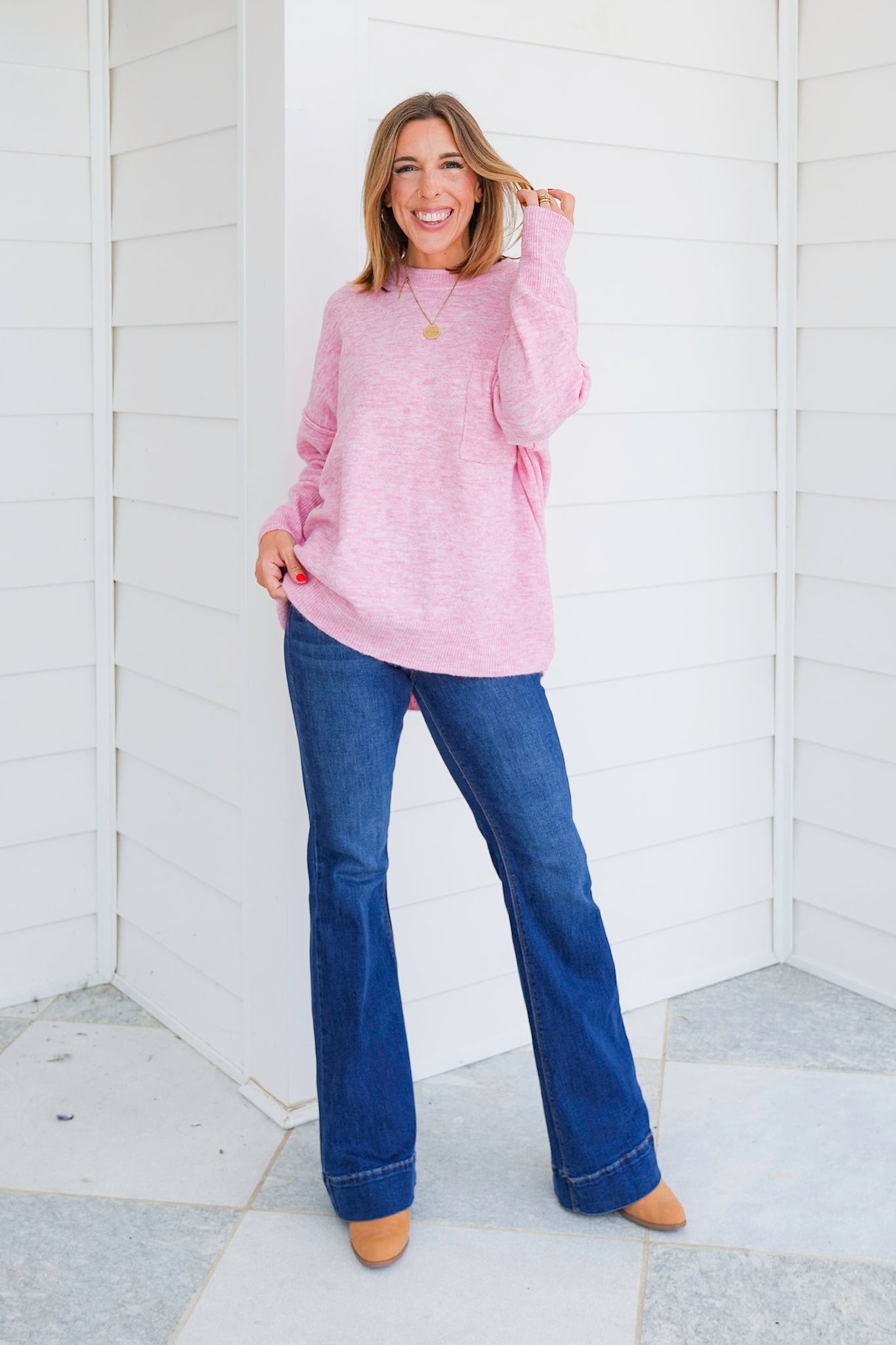 Door Buster! Zenana Melange Hi Low Hem Pocket Sweater