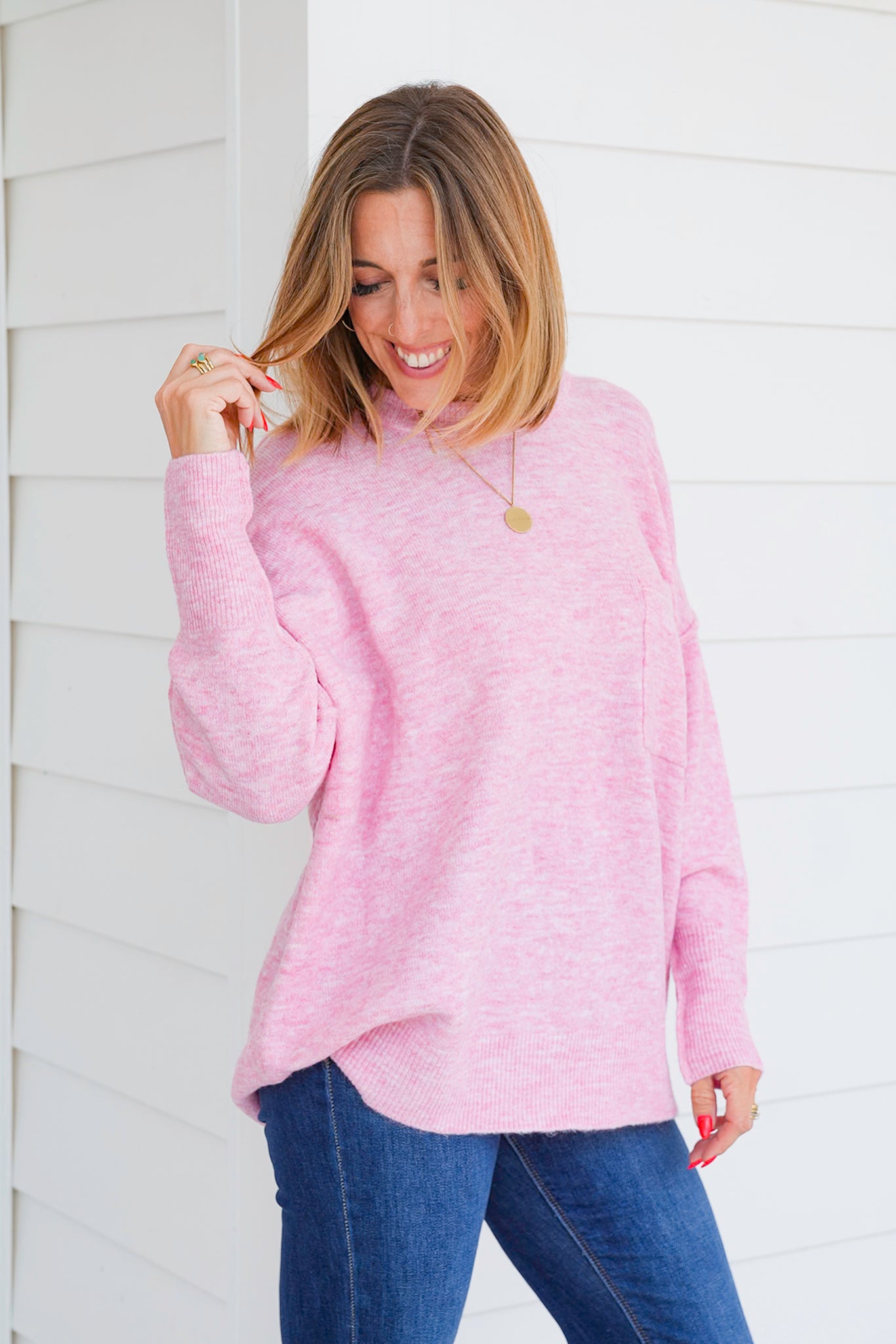 Door Buster! Zenana Melange Hi Low Hem Pocket Sweater