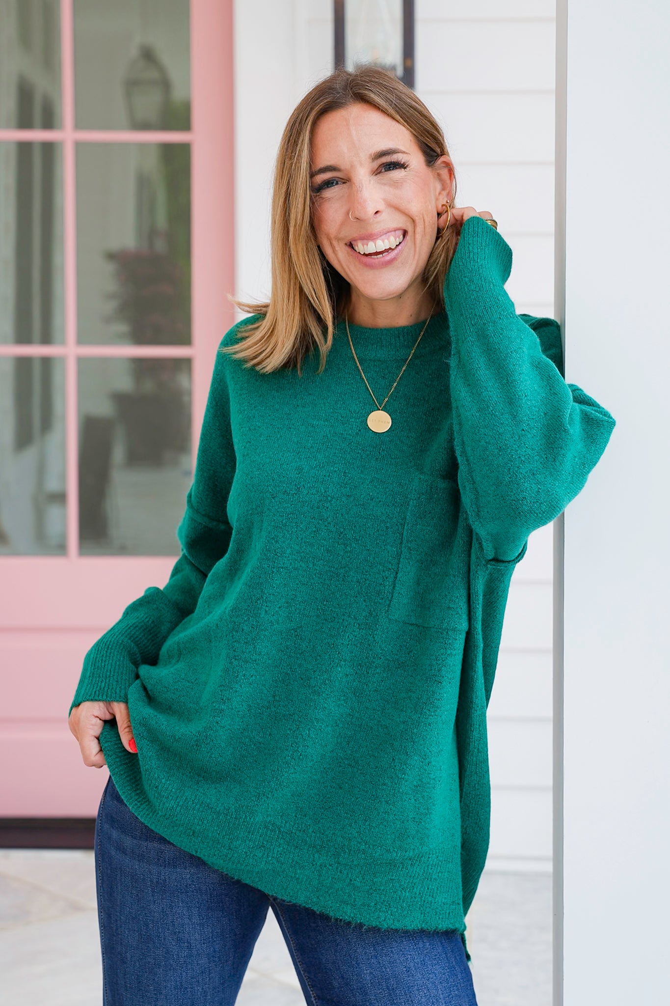 Door Buster! Zenana Melange Hi Low Hem Pocket Sweater
