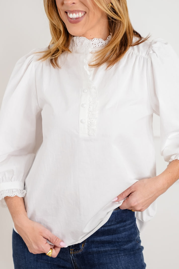 Solid 3/4 Sleeve Half Button Up Top
