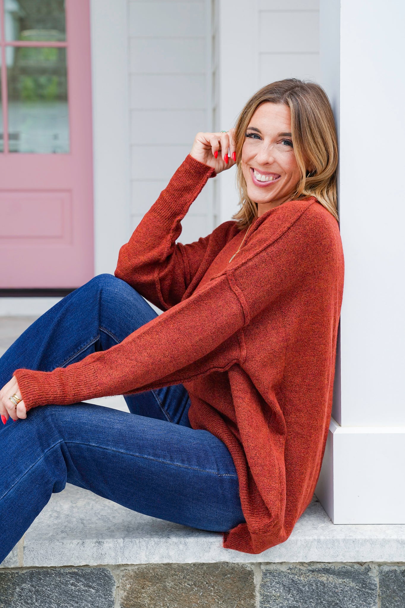 Door Buster! Zenana Melange Hi Low Hem Pocket Sweater