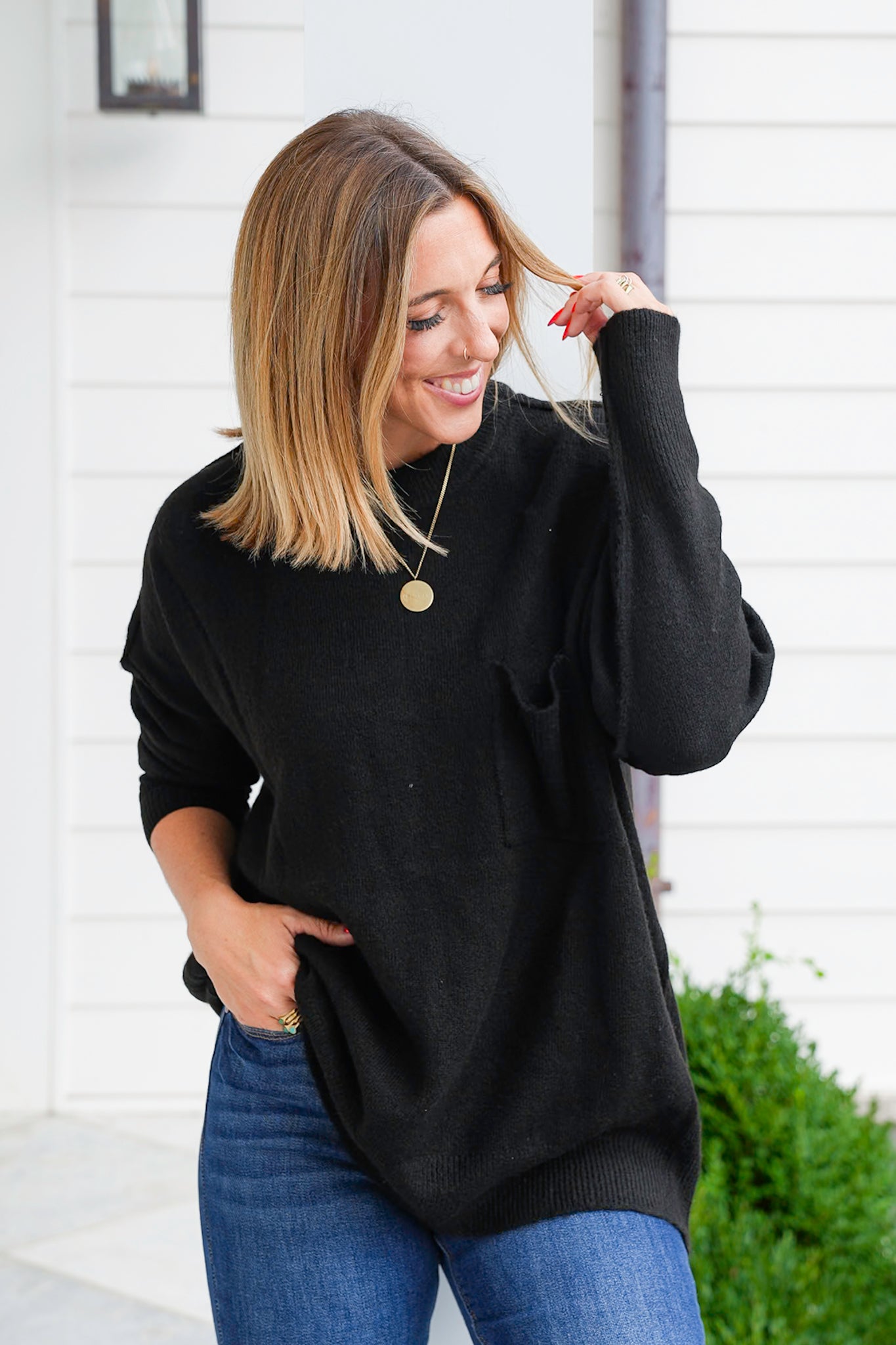 Door Buster! Zenana Melange Hi Low Hem Pocket Sweater