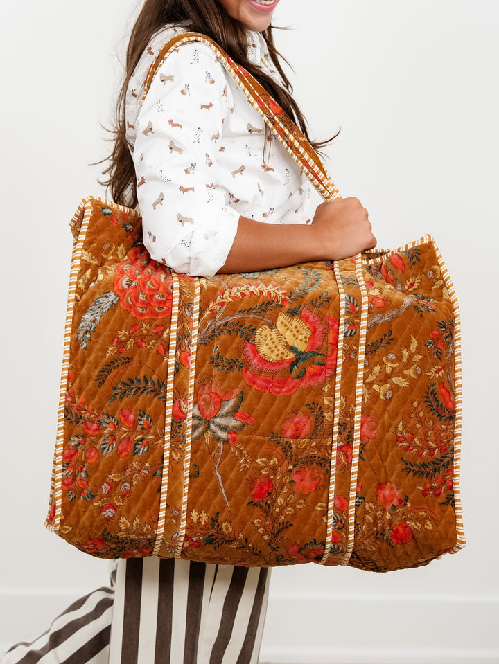 POL Honey Botanical Velvet Quilted Tote Bag