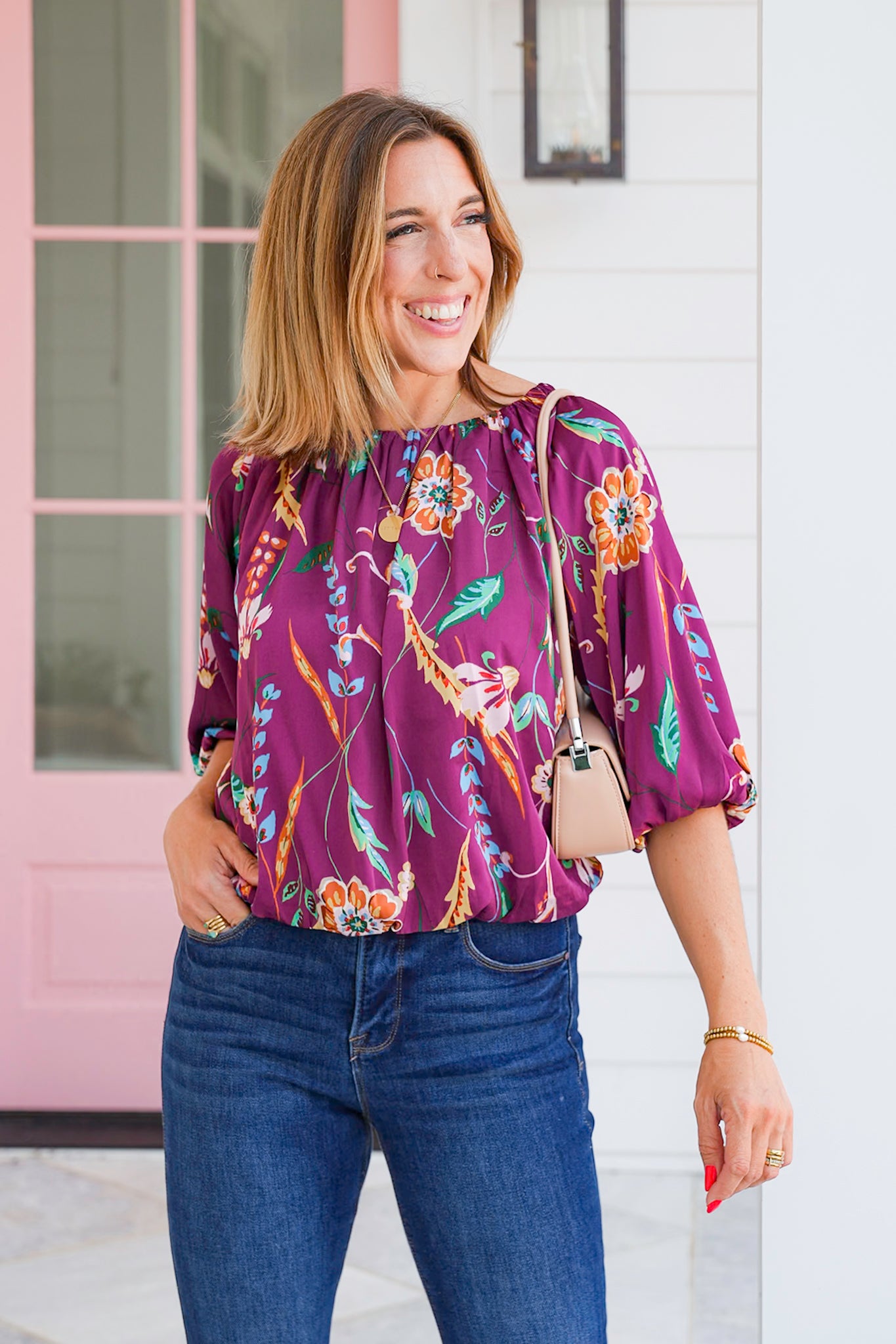Floral Short Sleeve Bubble Hem Top