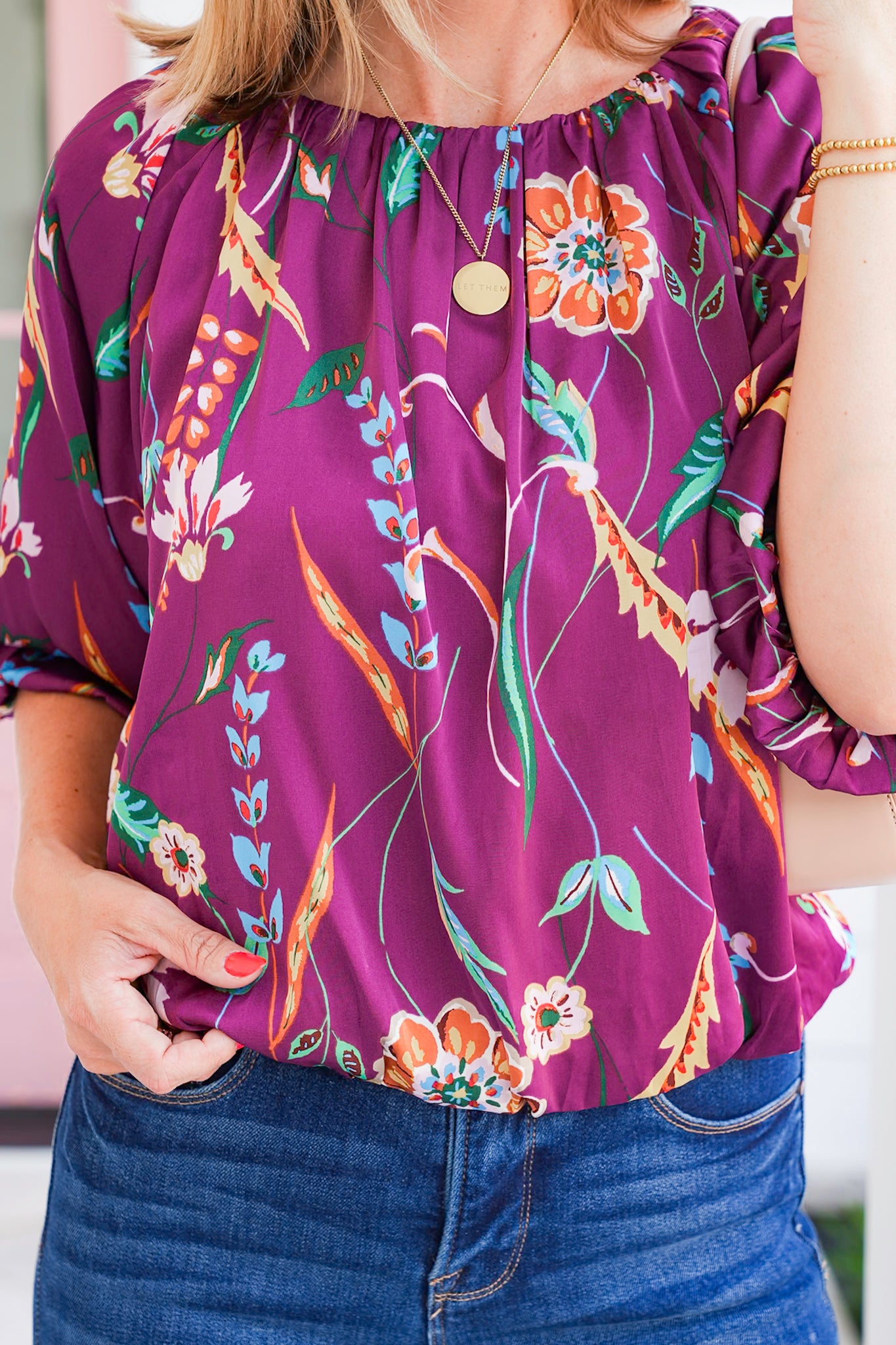 Floral Short Sleeve Bubble Hem Top