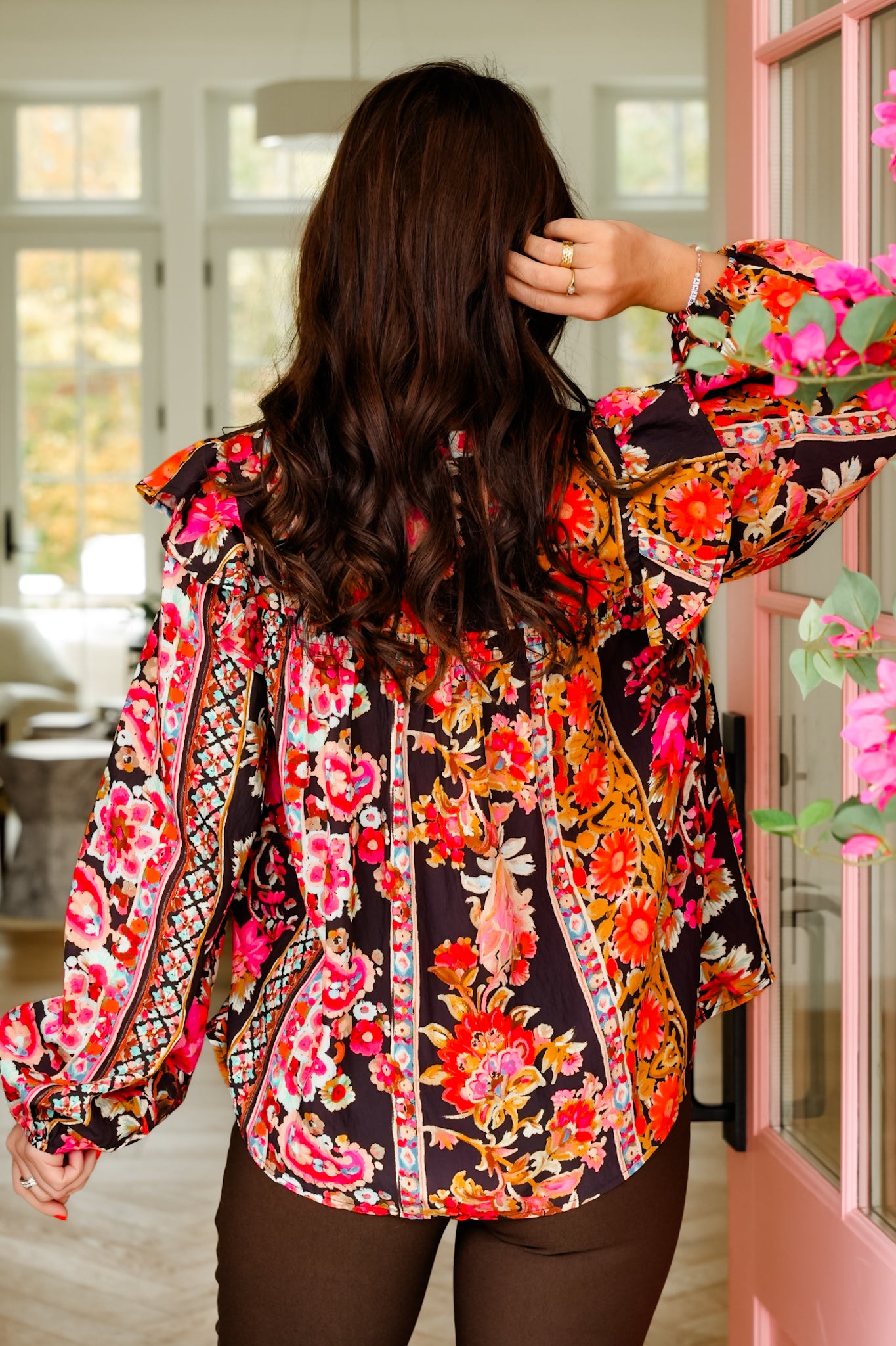 Plus/Reg Long Sleeve Floral Printed Blouse