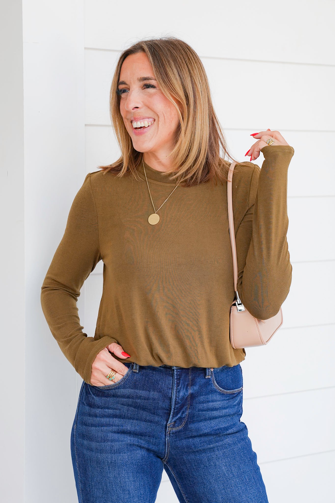 Solid Long Sleeve Top with Bubble Hem Detail