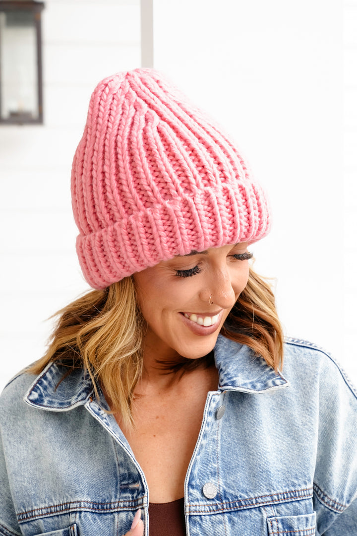 Pink Chunky Knit Beanie