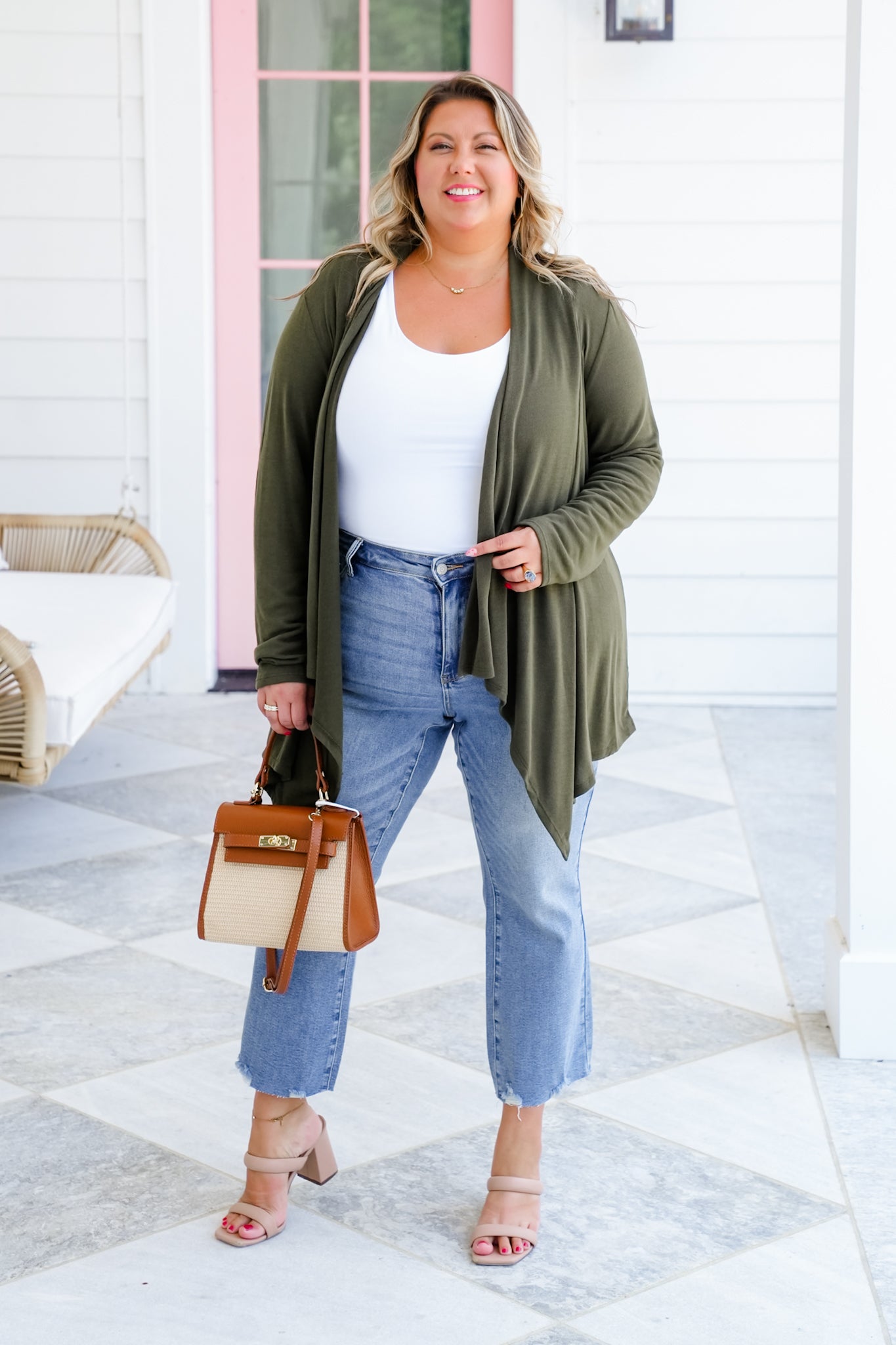 Plus/Reg Door Buster! Long Sleeve Cascading Open Front Cardigan