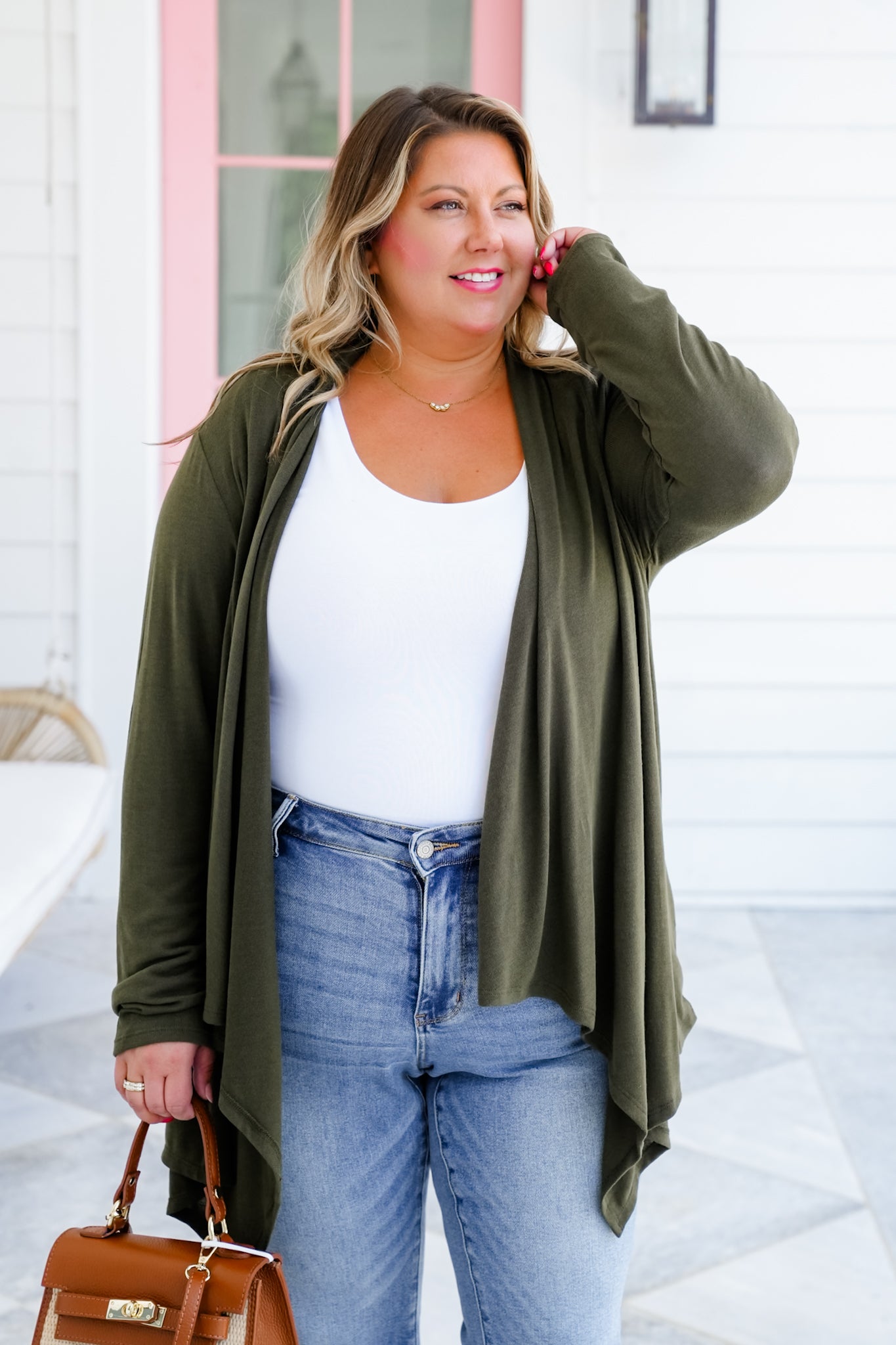 Plus/Reg Door Buster! Long Sleeve Cascading Open Front Cardigan