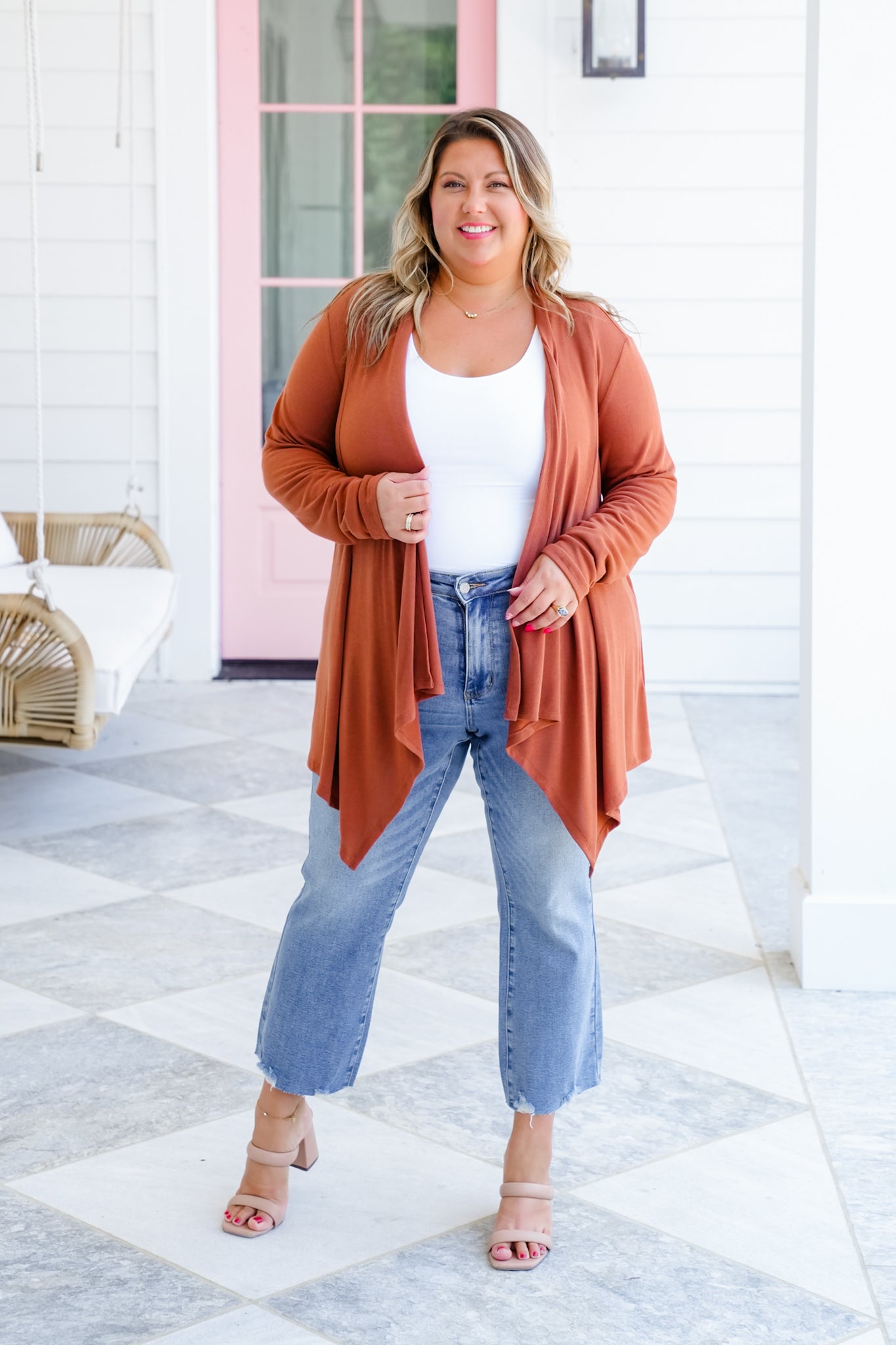 Plus/Reg Door Buster! Long Sleeve Cascading Open Front Cardigan
