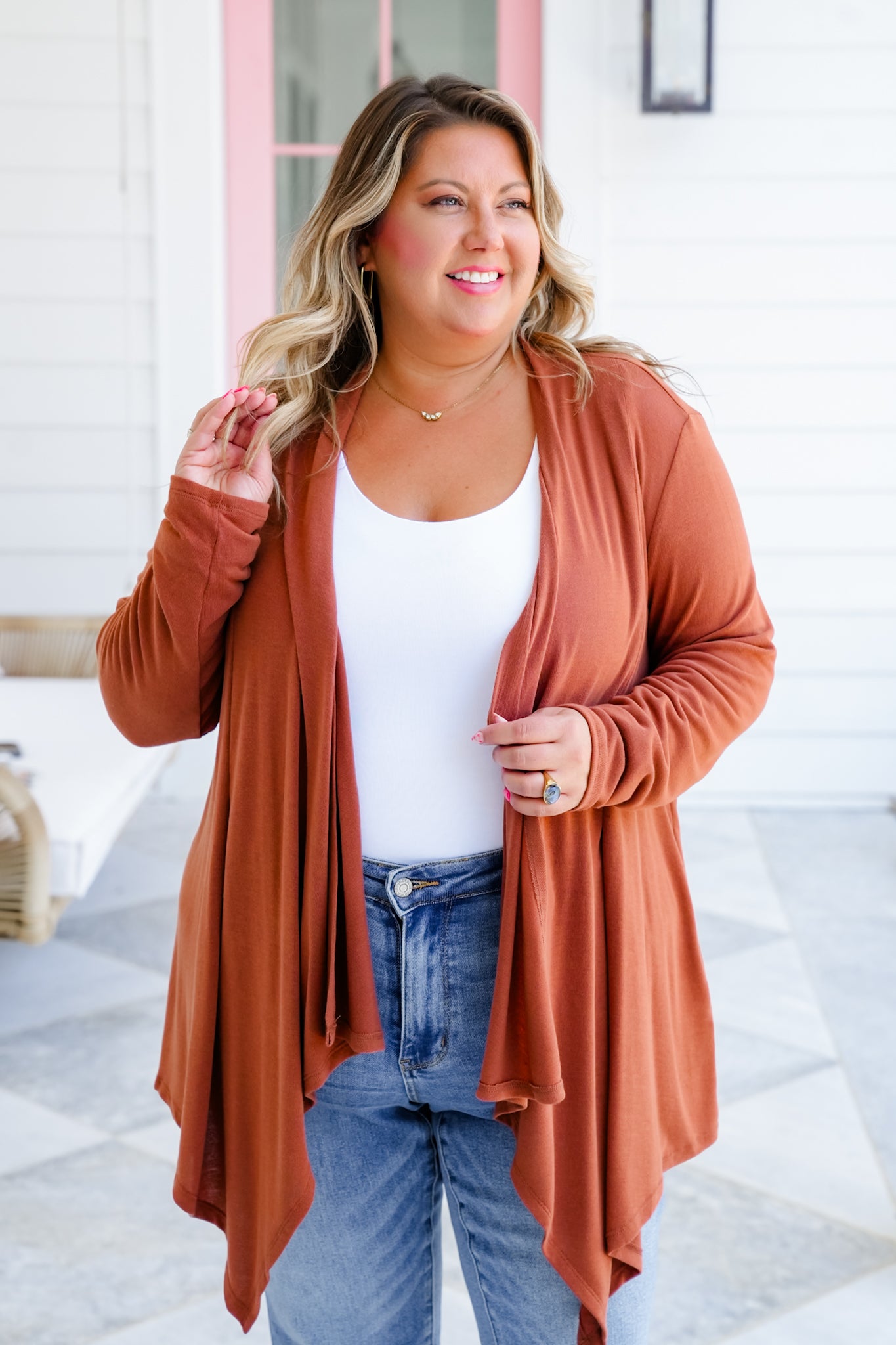 Plus/Reg Door Buster! Long Sleeve Cascading Open Front Cardigan