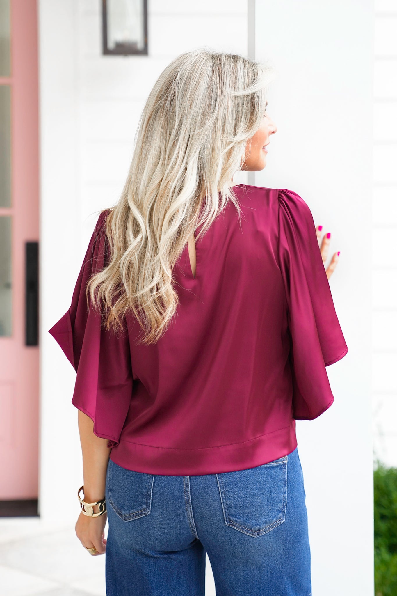 Satin Short Flutter Sleeves Top