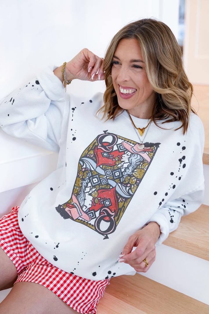 Plus/Reg Long Sleeve "Queen Of Hearts" Graphic Sweatshirt