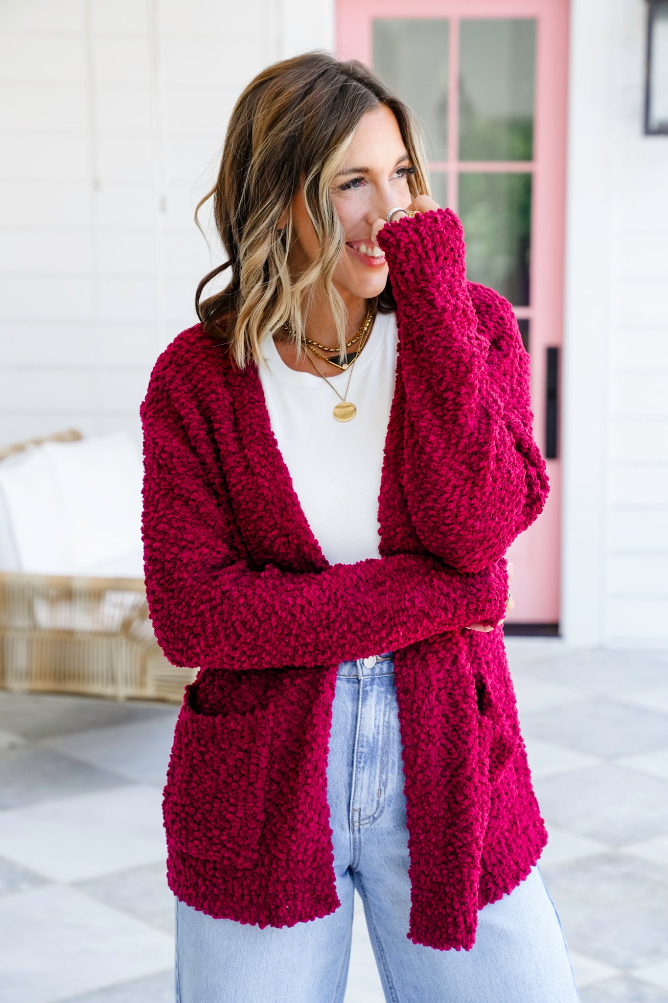 Door Buster! Zenana Long Sleeve Popcorn Sweater Cardigan with Pockets