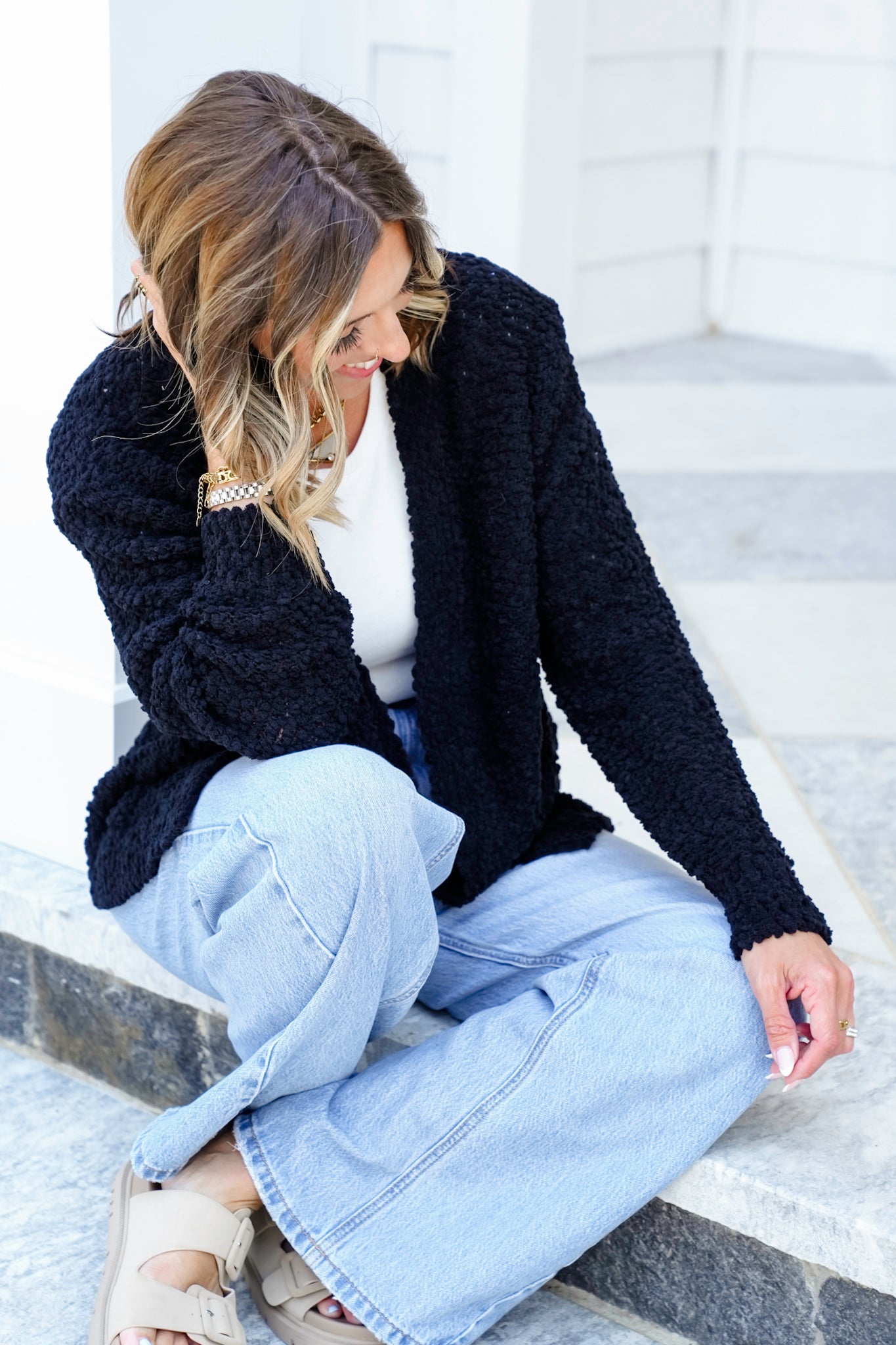 Door Buster! Zenana Long Sleeve Popcorn Sweater Cardigan with Pockets