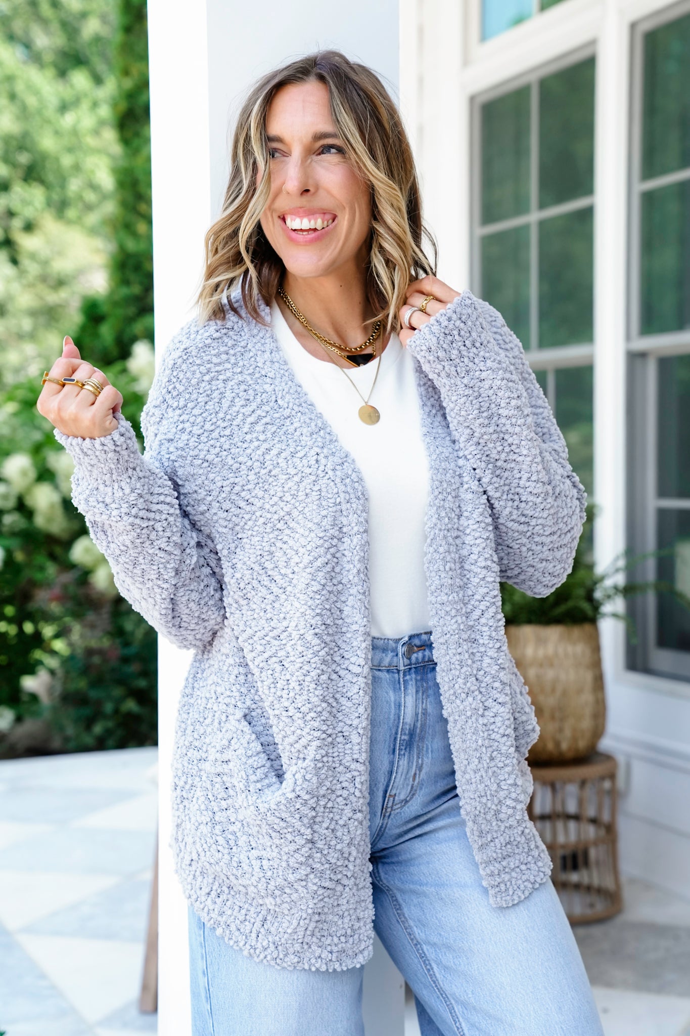 Door Buster! Zenana Long Sleeve Popcorn Sweater Cardigan with Pockets