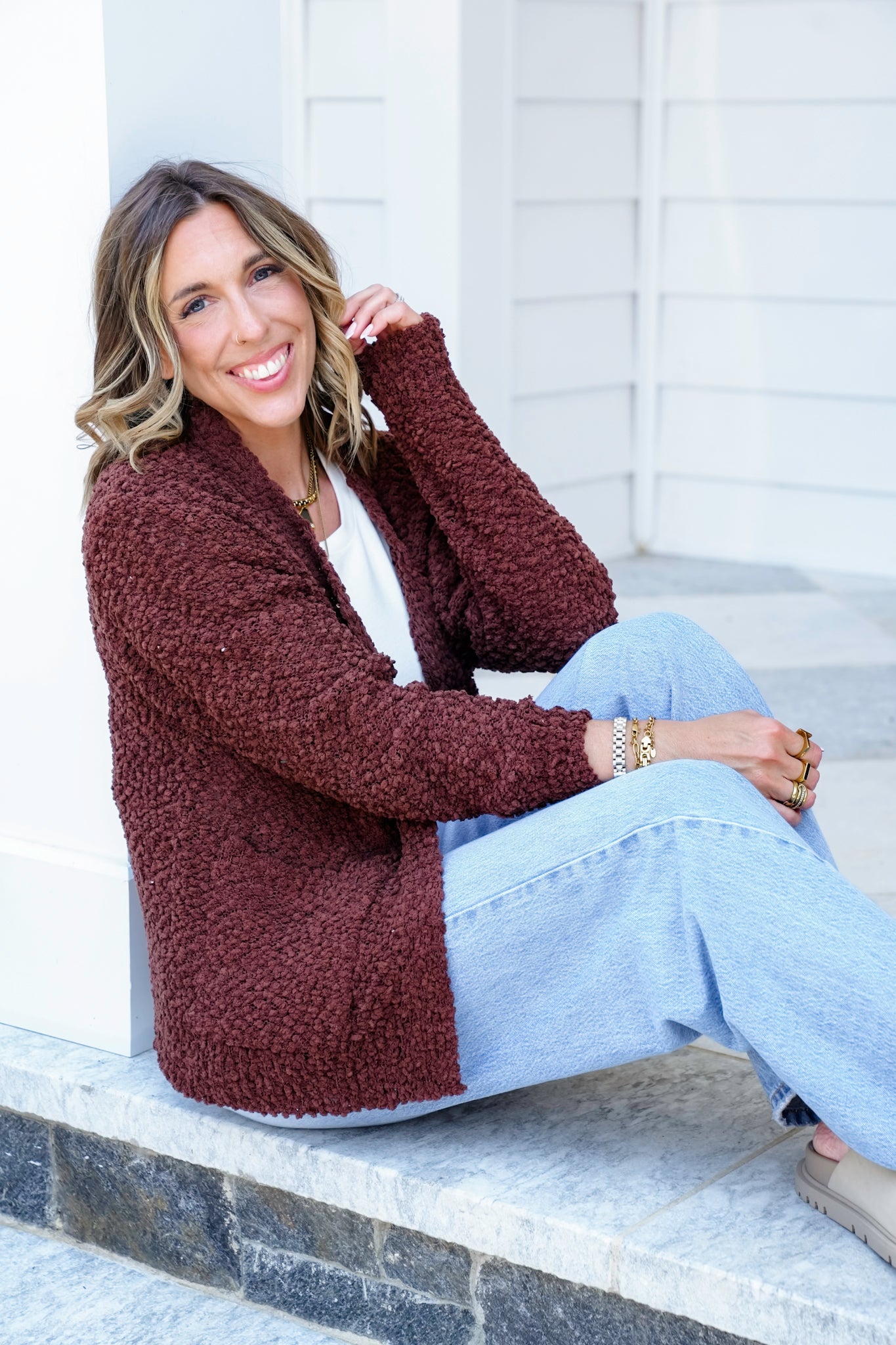 Door Buster! Zenana Long Sleeve Popcorn Sweater Cardigan with Pockets