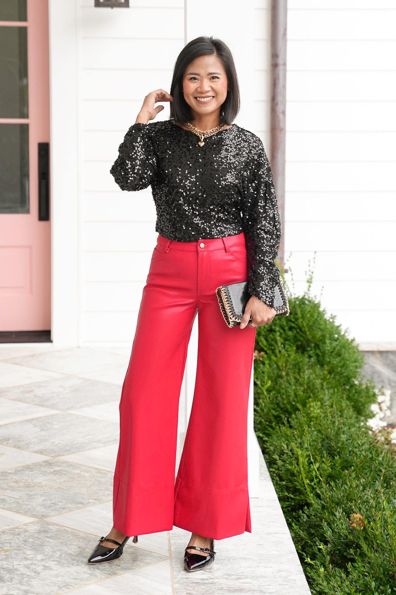 Black Sequin Long Sleeve Top