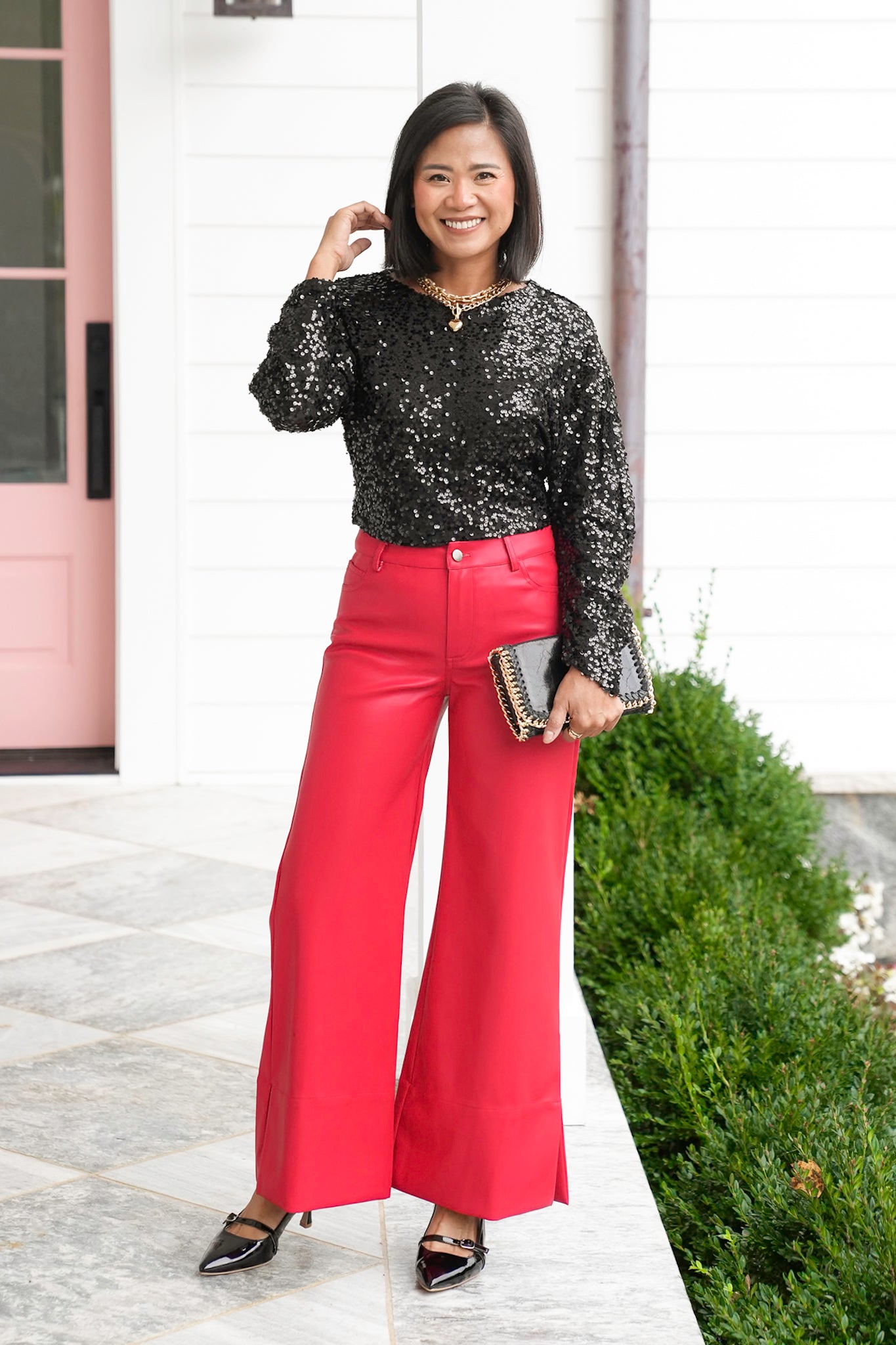 Vegan Leather Mid Rise Wide Leg Pants