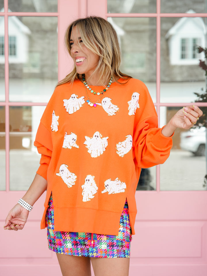Sequin Ghost Long Sleeve Pullover Sweatshirt