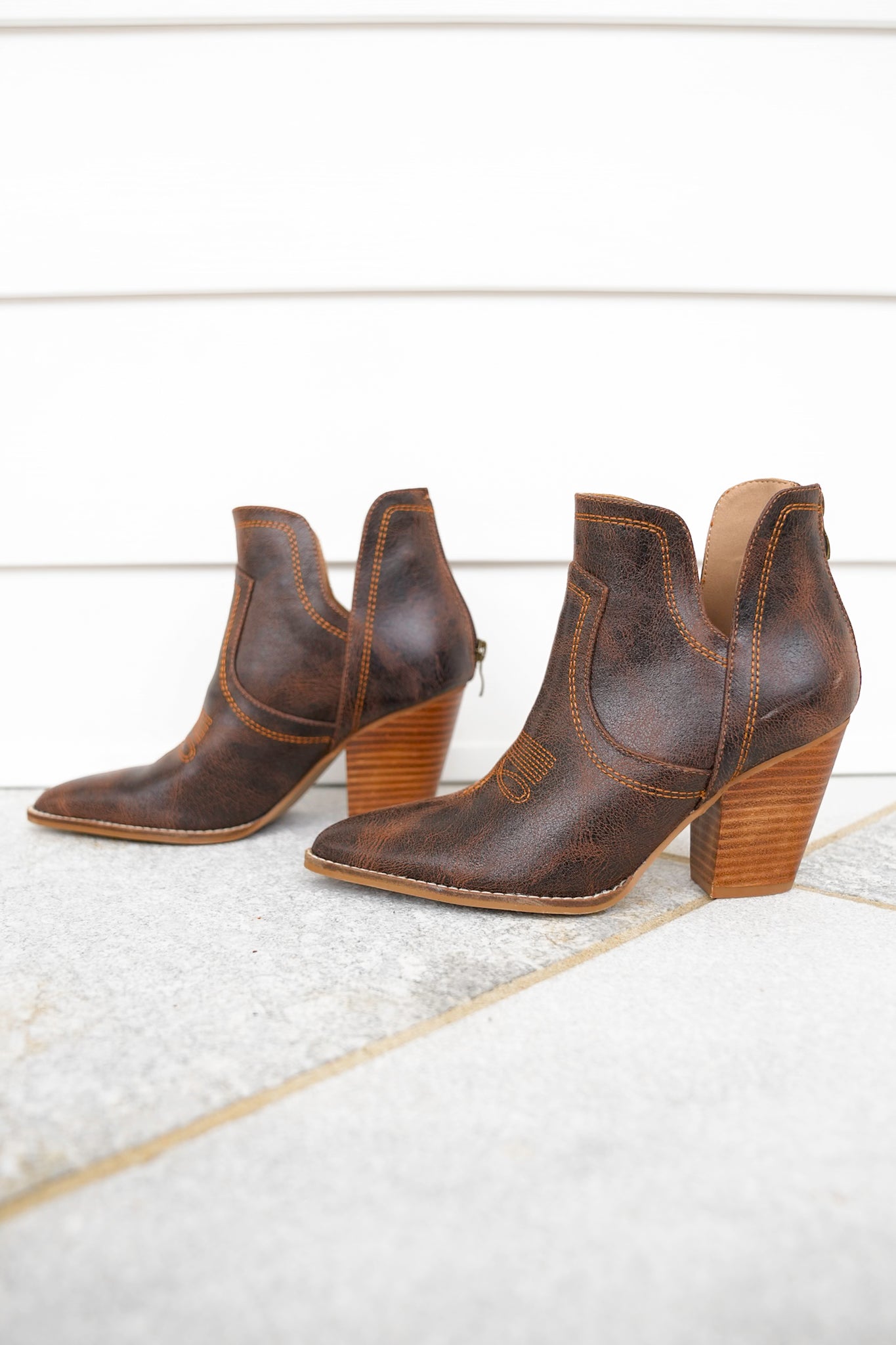 Corky's "Smoke Show" Chunky Heel Vegan Leather Booties with Back Zipper