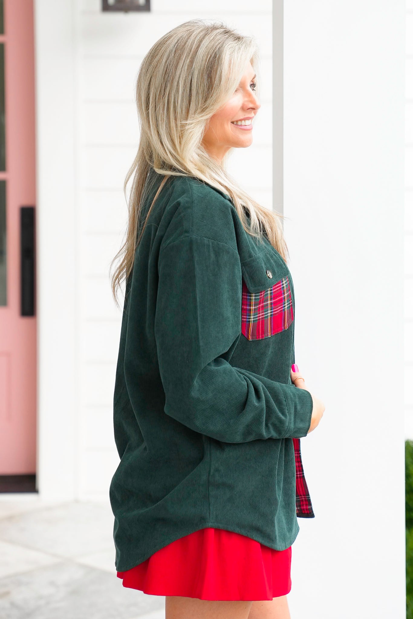 Corduroy and Plaid Reversible Long Sleeve Shacket