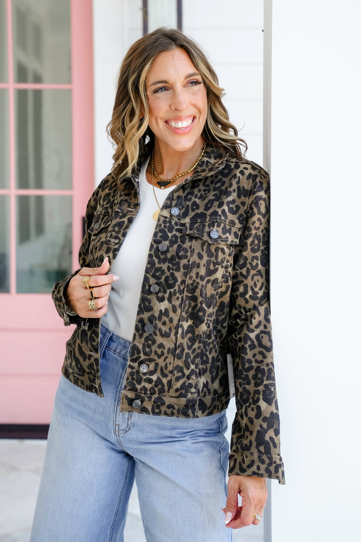 Plus/Reg Judy Blue Leopard Long Sleeve Boyfriend Jacket