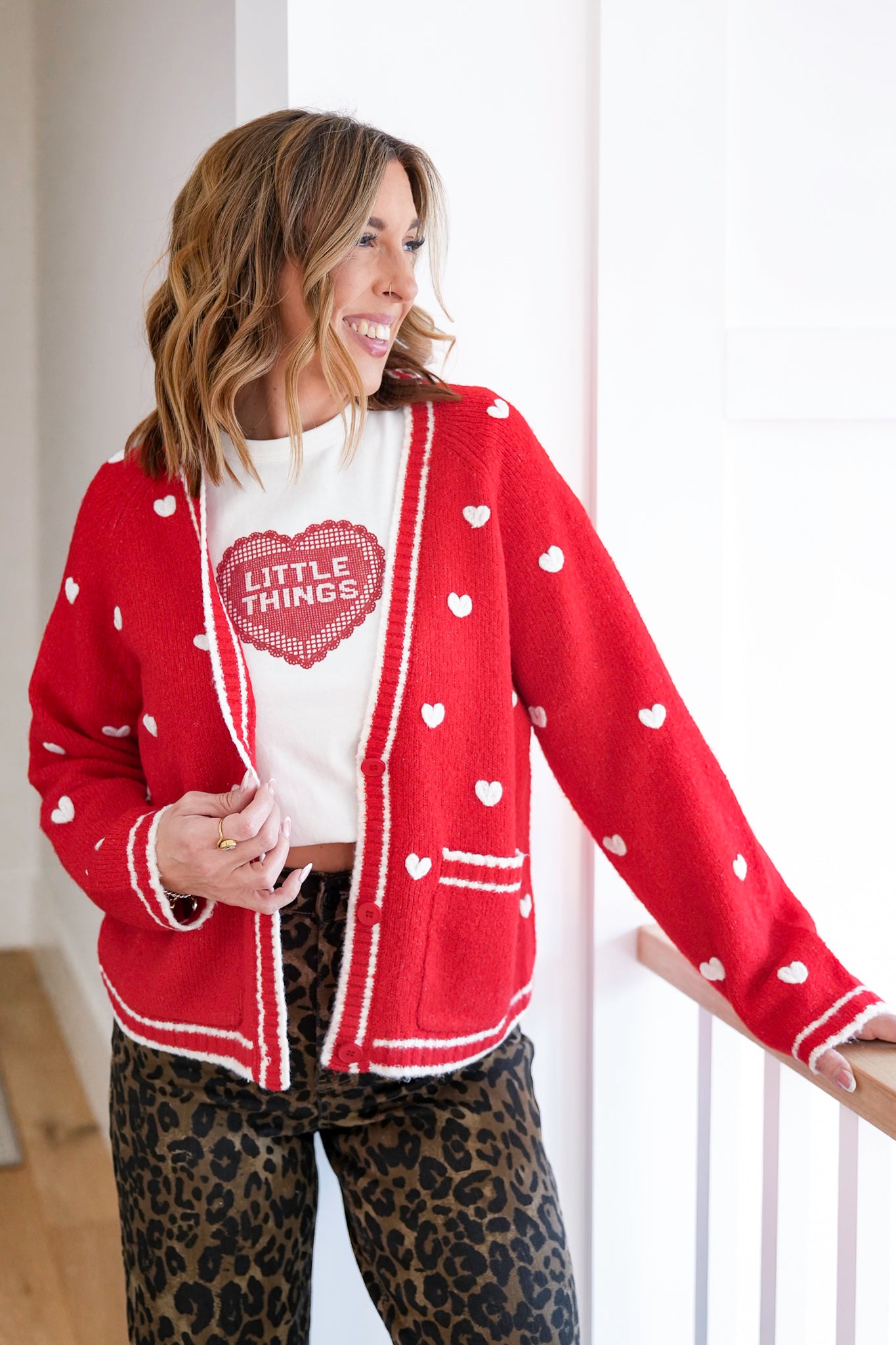 Heart Pattern Long Sleeve Button Down Cardigan