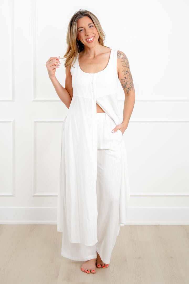 Plus/Reg Solid Sleeveless Cover Up Dress with Front Buttons