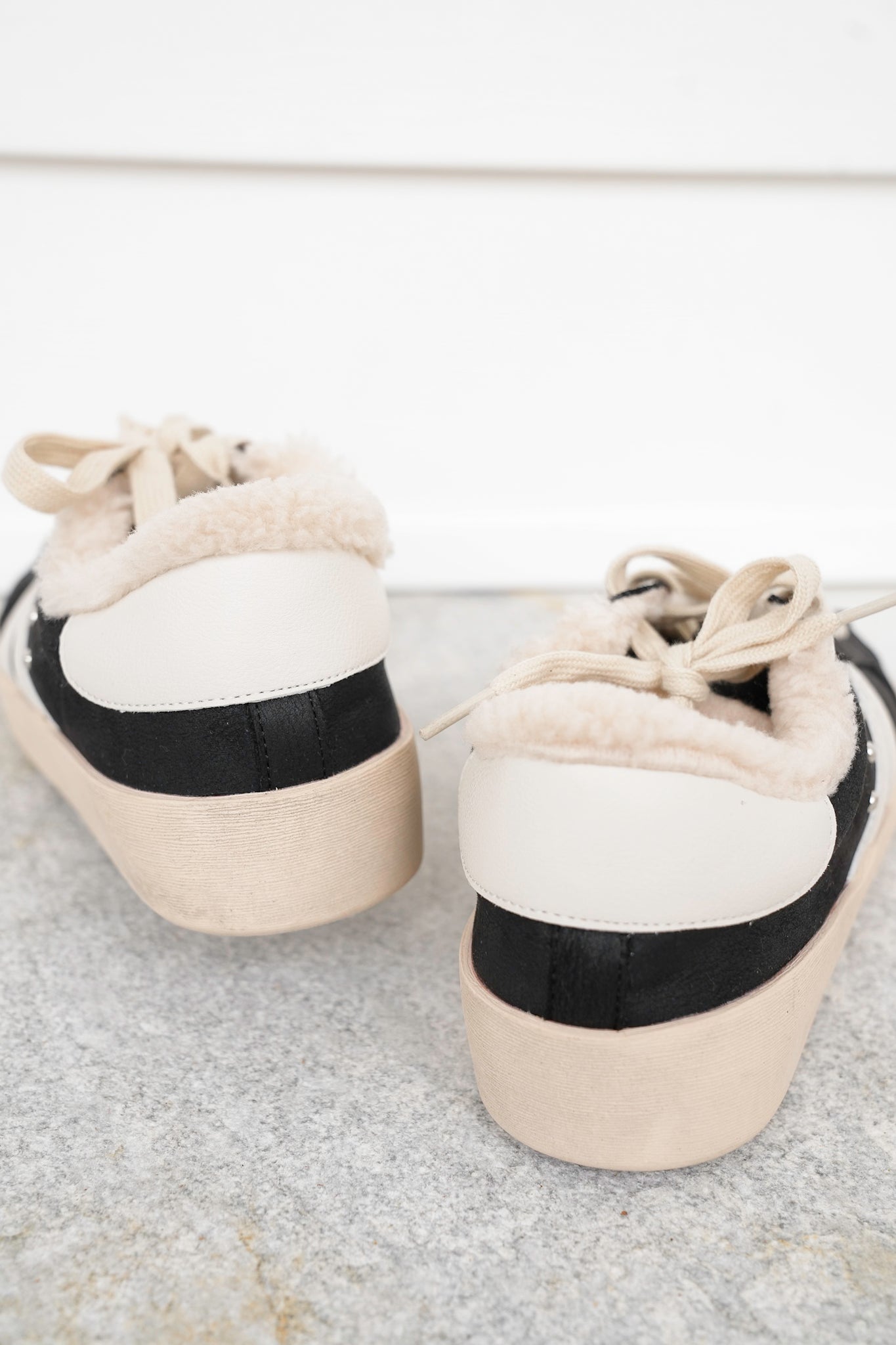 Corky's "No Chaser" Casual Black & White Lace-Up Sneakers with Vegan Fur Lining