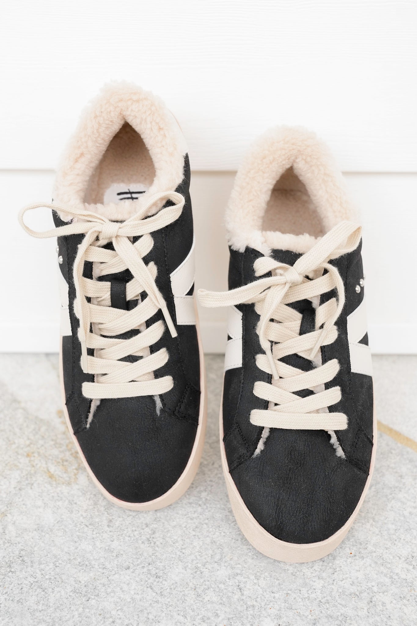 Corky's "No Chaser" Casual Black & White Lace-Up Sneakers with Vegan Fur Lining