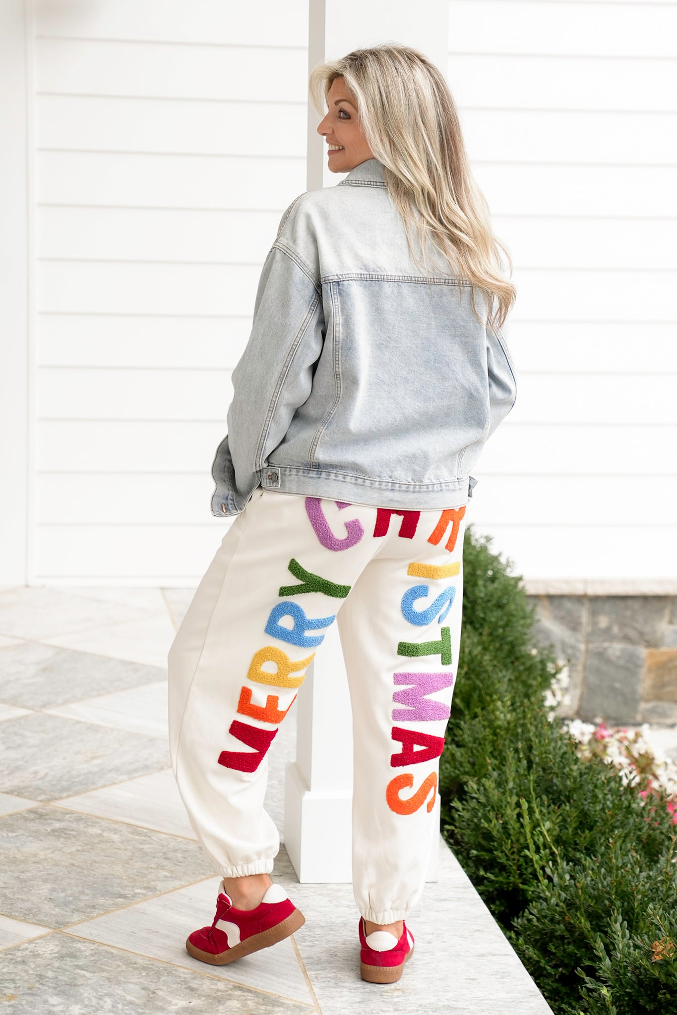 Plus/Reg Elastic Waist "Merry Christmas" Patch Jogger Pants