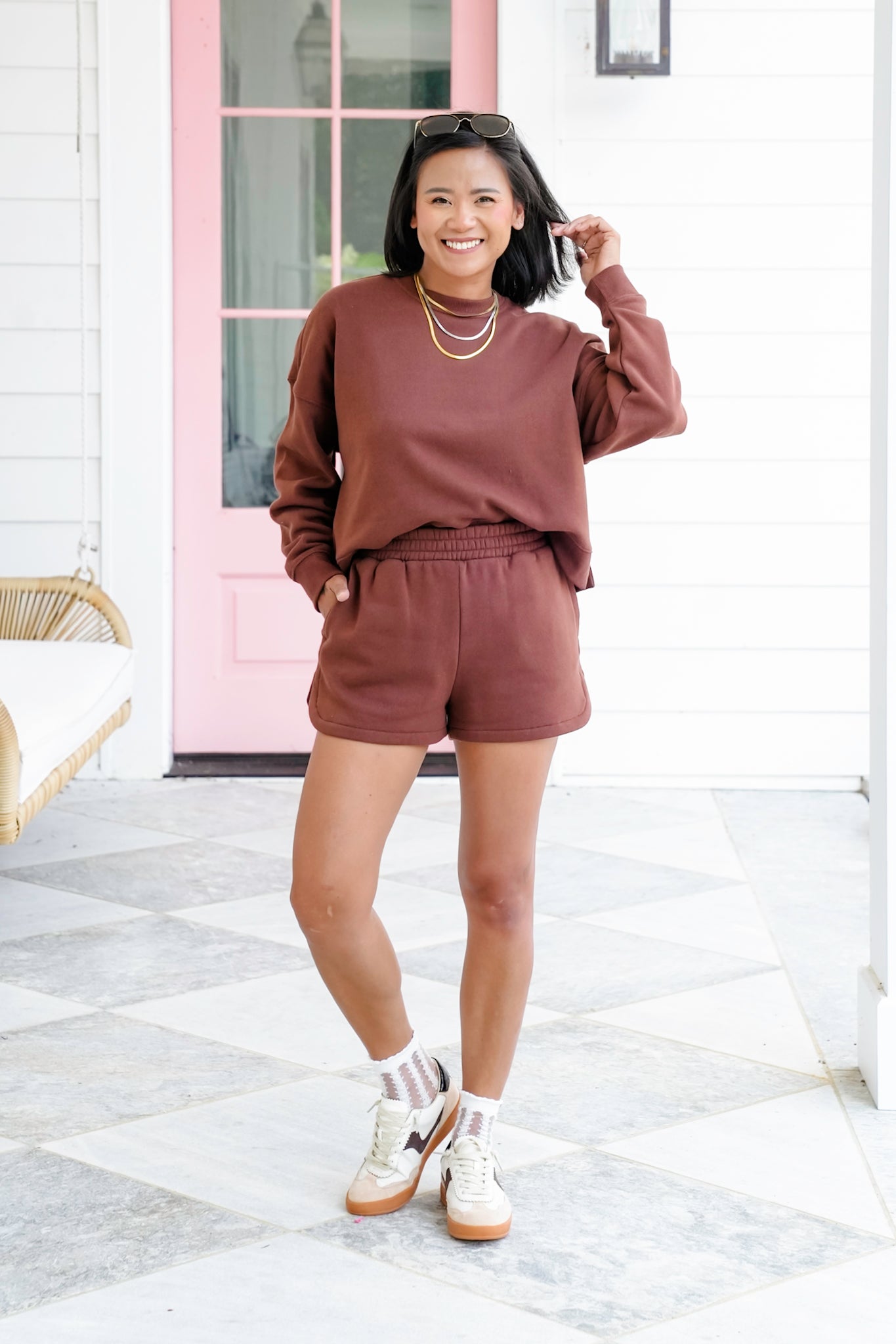 Door Buster! Zenana Fleece Long Sleeve Sweatshirt & Shorts Set